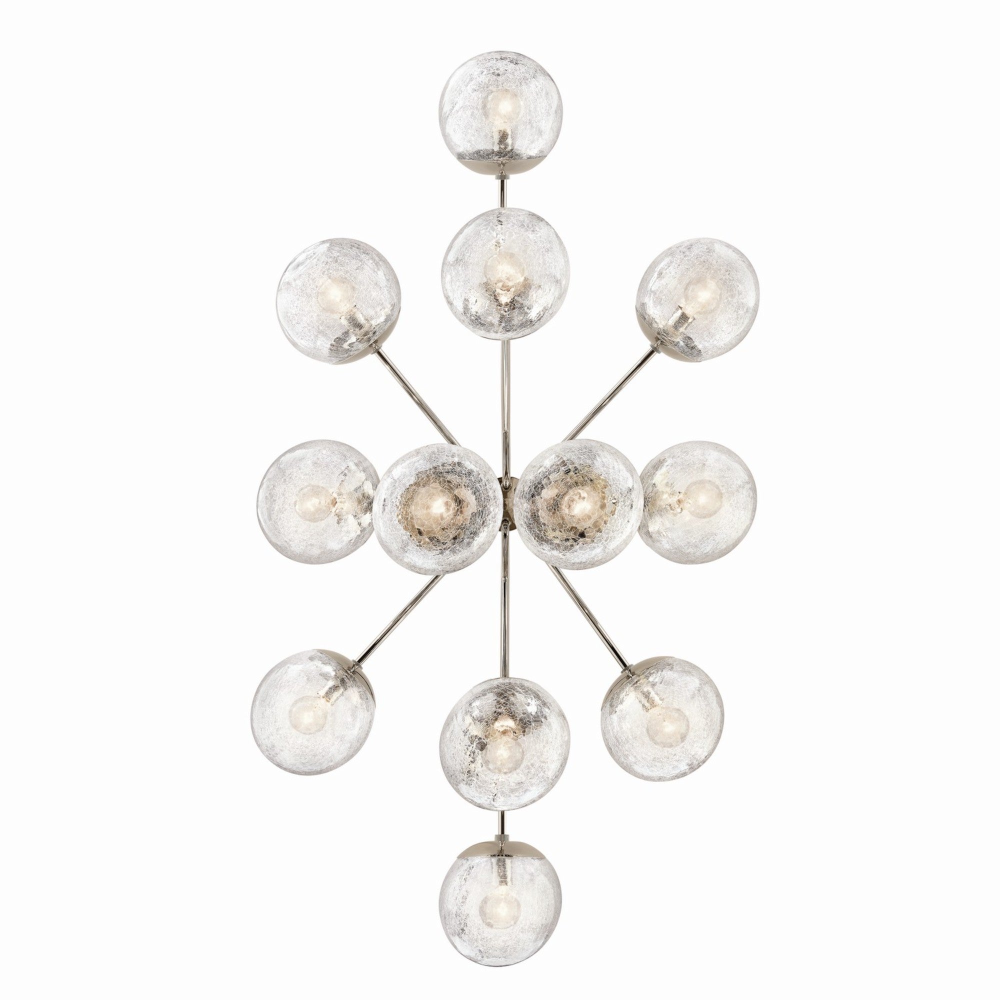 Silvarious 48" 12-Light Linear Chandelier, Polished Nickel Finish, Crackle Glass - Bees Lighting