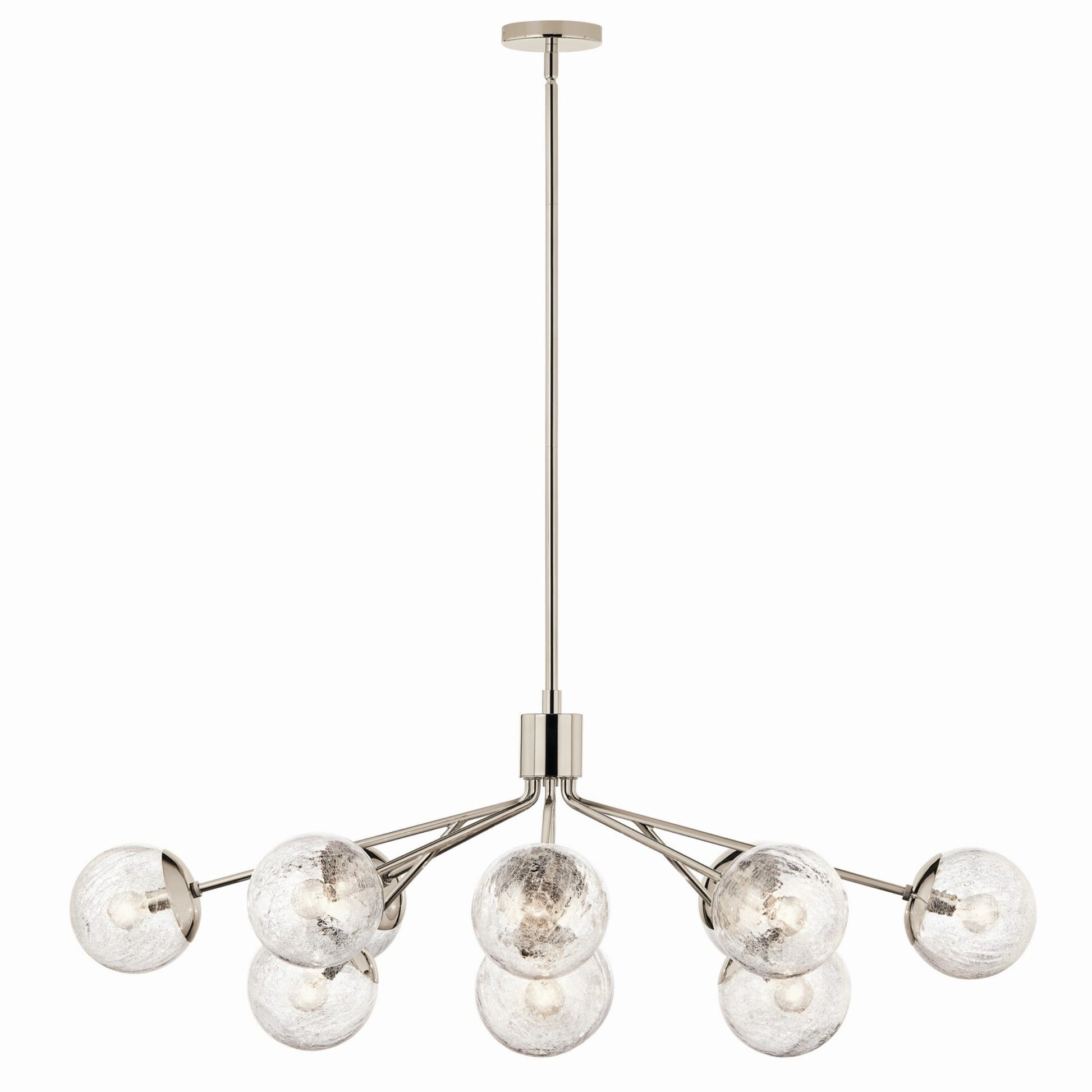 Silvarious 48" 12-Light Linear Chandelier, Polished Nickel Finish, Crackle Glass - Bees Lighting