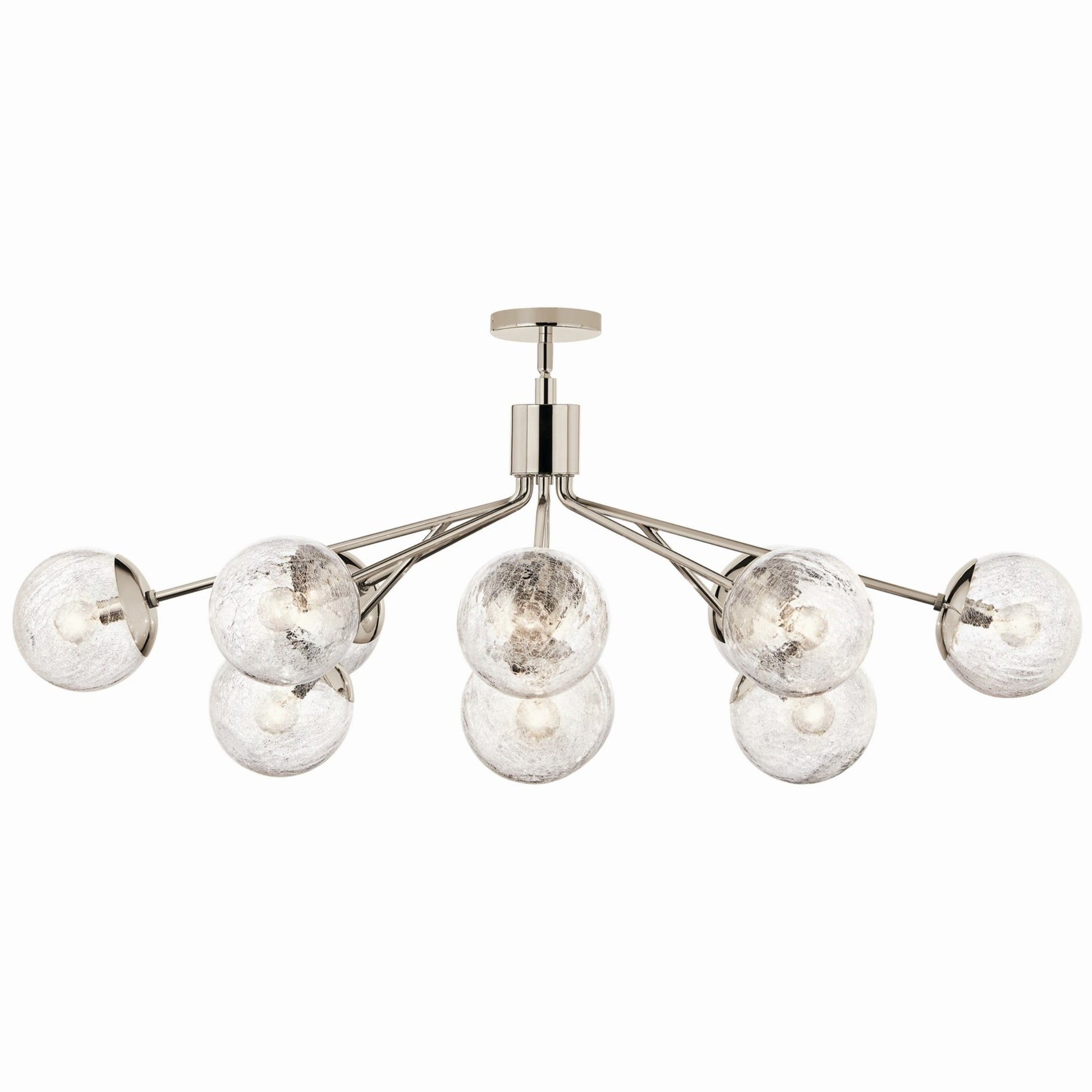 Silvarious 48" 12-Light Linear Chandelier, Polished Nickel Finish, Crackle Glass - Bees Lighting