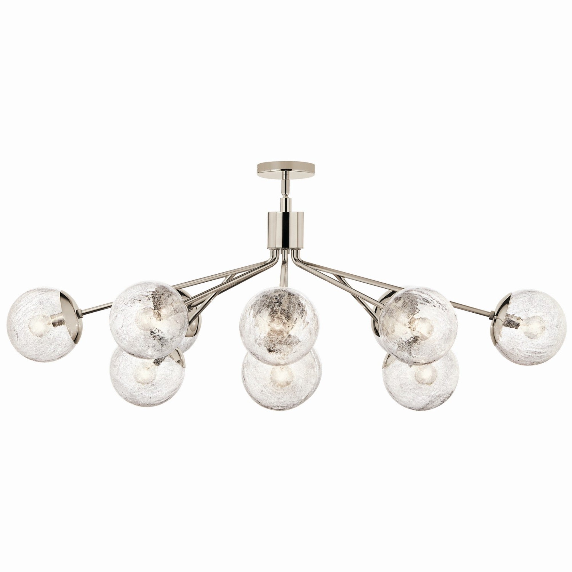 Silvarious 48" 12-Light Linear Chandelier, Polished Nickel Finish, Crackle Glass - Bees Lighting