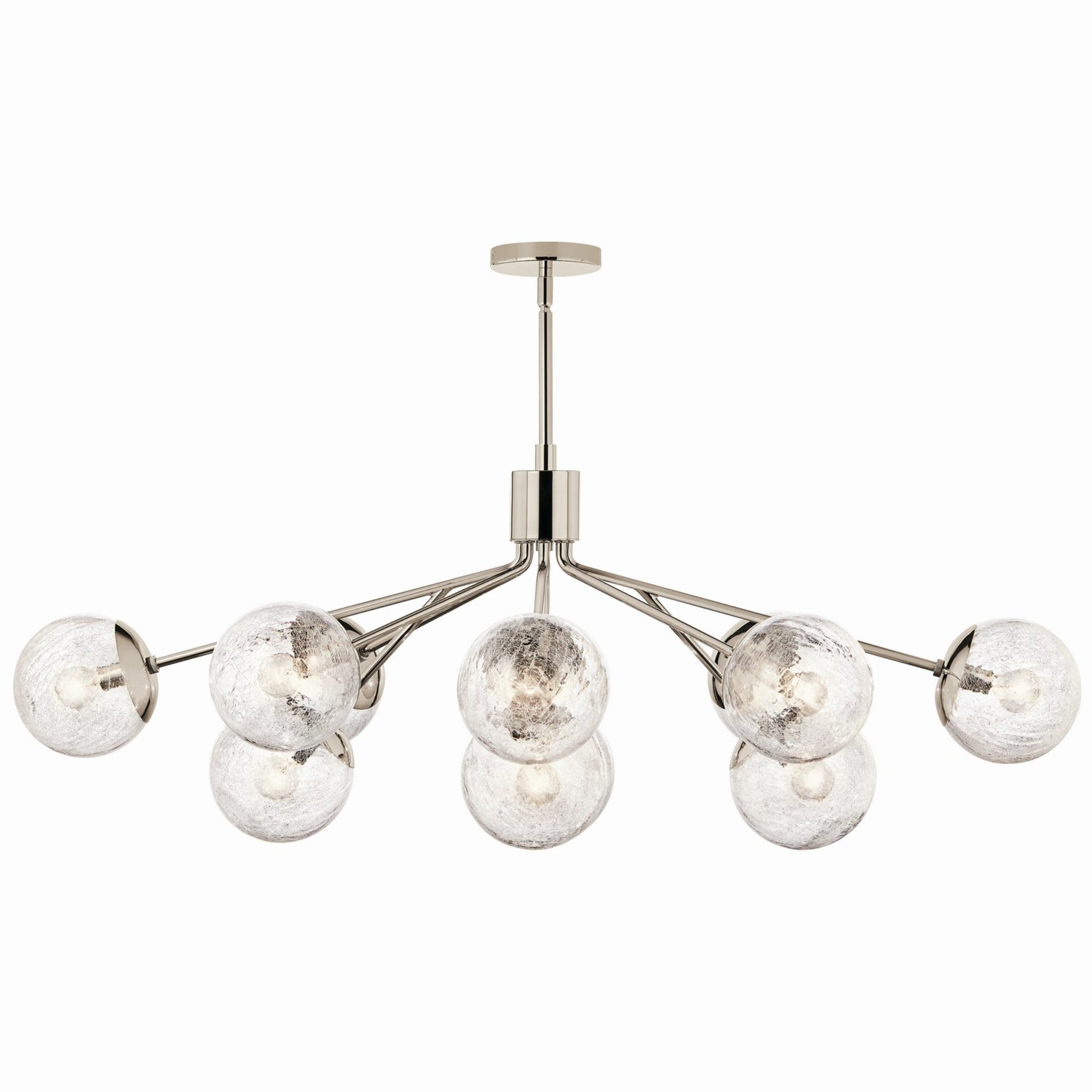Silvarious 48" 12-Light Linear Chandelier, Polished Nickel Finish, Crackle Glass - Bees Lighting