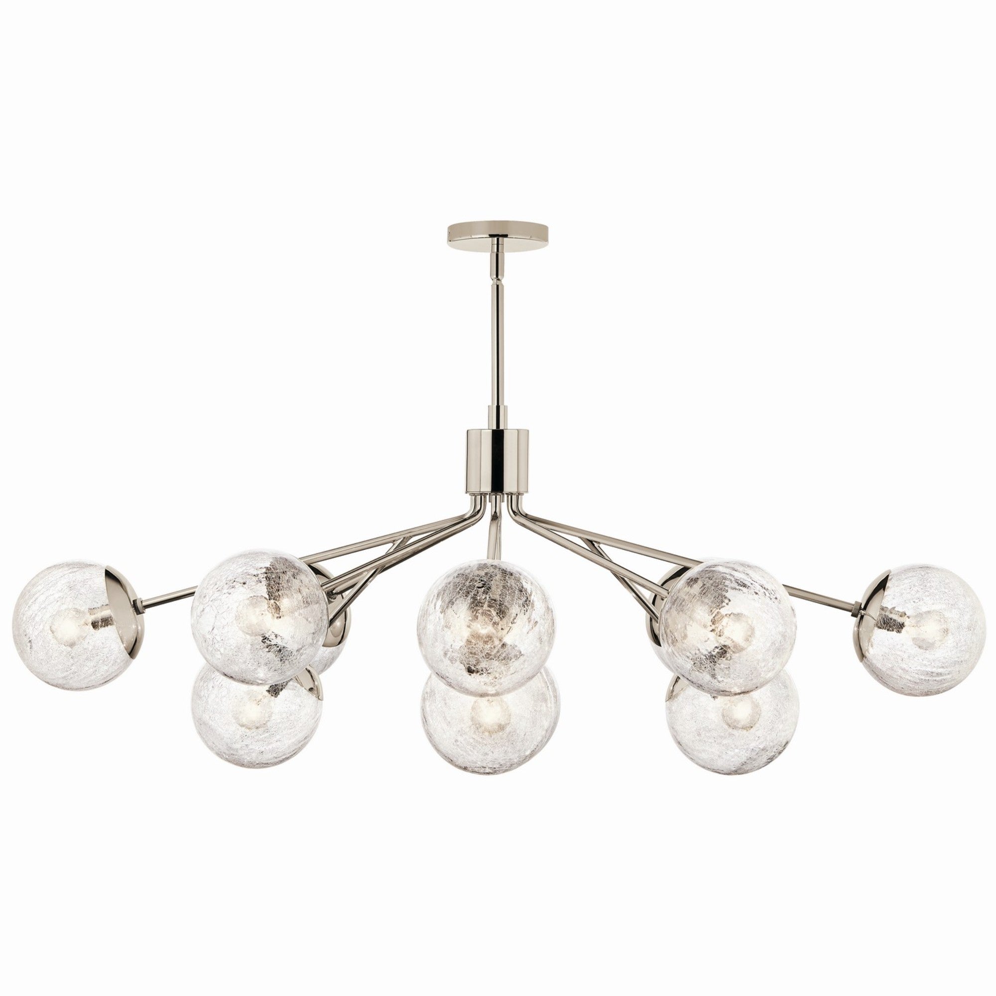 Silvarious 48" 12-Light Linear Chandelier, Polished Nickel Finish, Crackle Glass - Bees Lighting