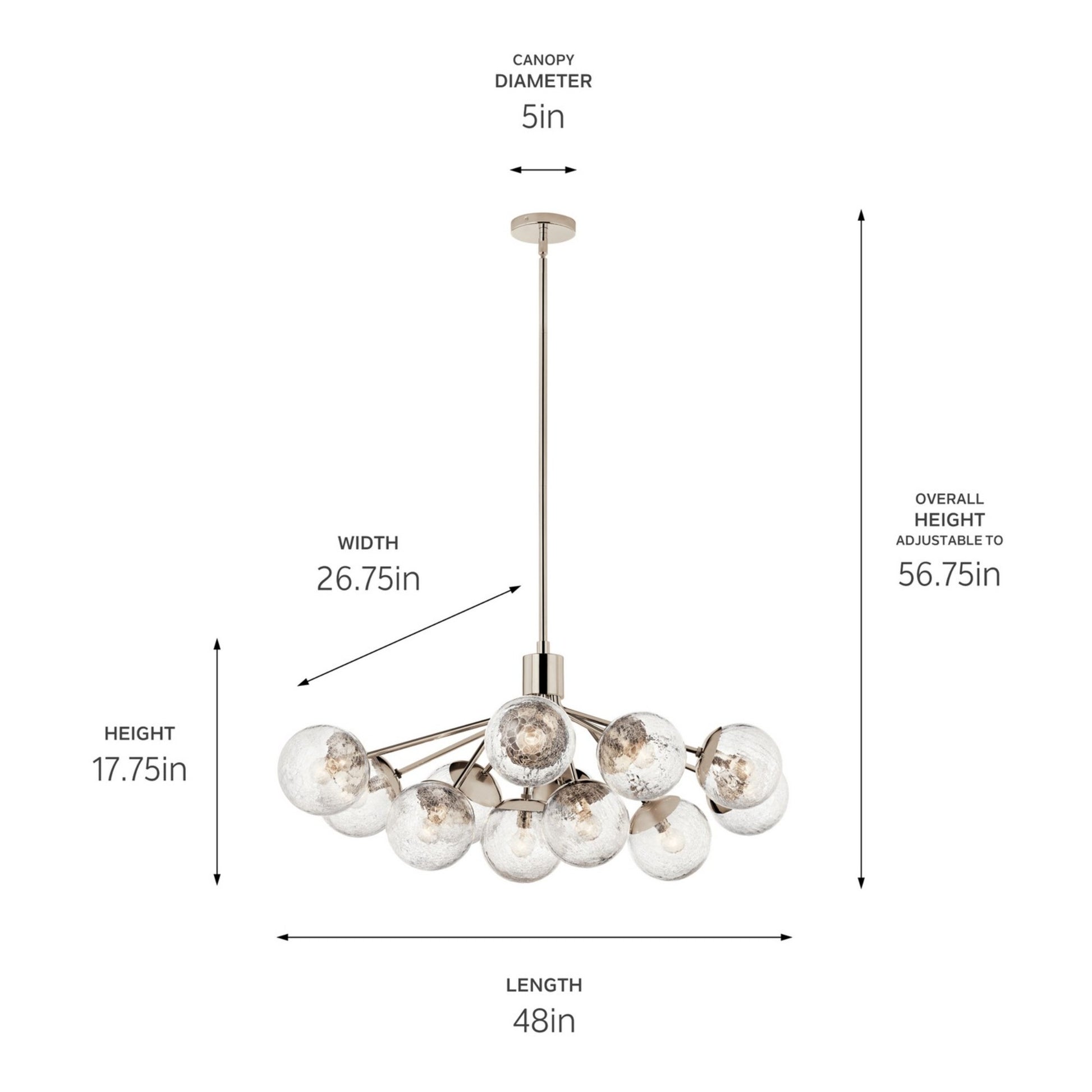Silvarious 48" 12-Light Linear Chandelier, Polished Nickel Finish, Crackle Glass - Bees Lighting
