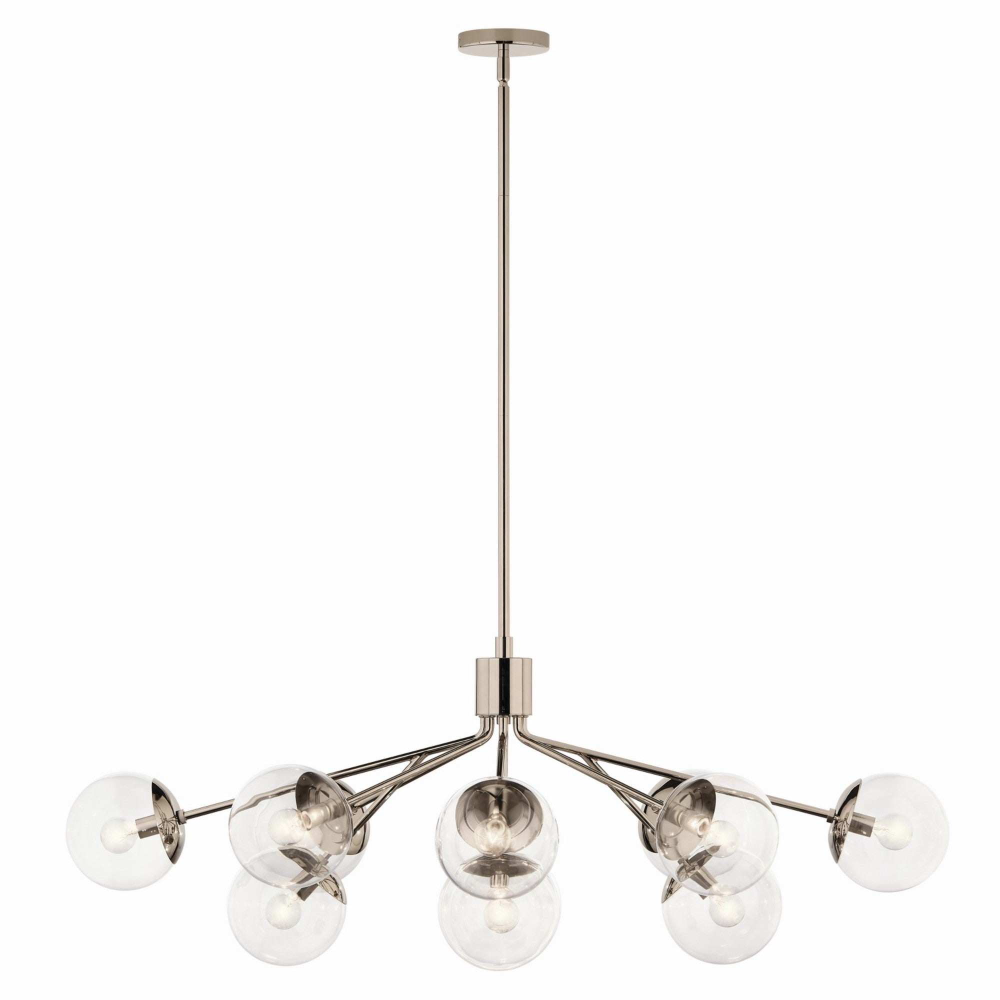 Silvarious 48" 12-Light Linear Chandelier, Polished Nickel Finish, Clear Glass - Bees Lighting