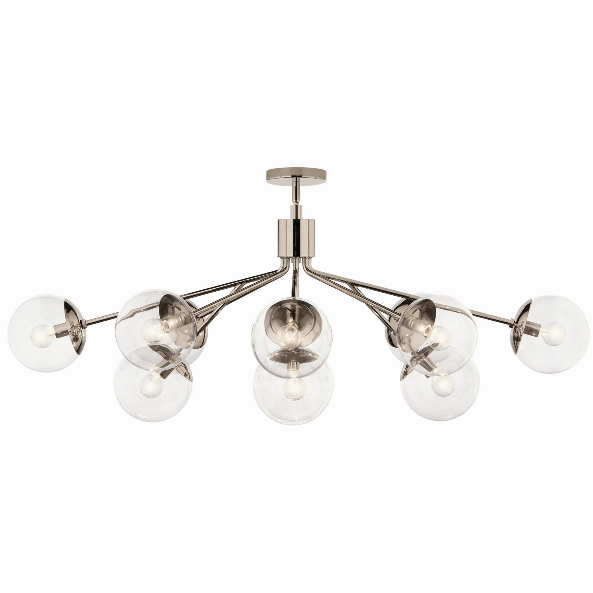 Silvarious 48" 12-Light Linear Chandelier, Polished Nickel Finish, Clear Glass - Bees Lighting