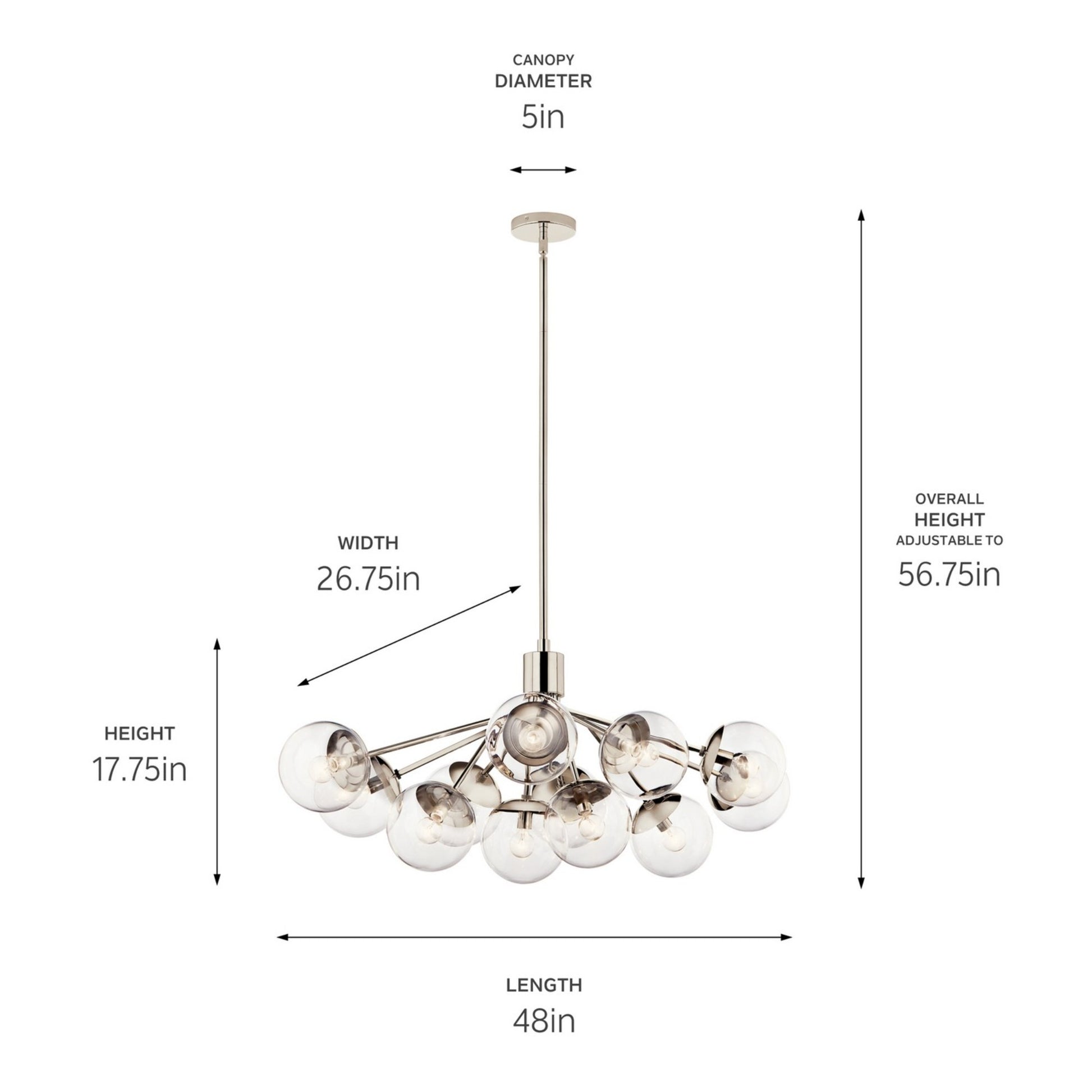 Silvarious 48" 12-Light Linear Chandelier, Polished Nickel Finish, Clear Glass - Bees Lighting