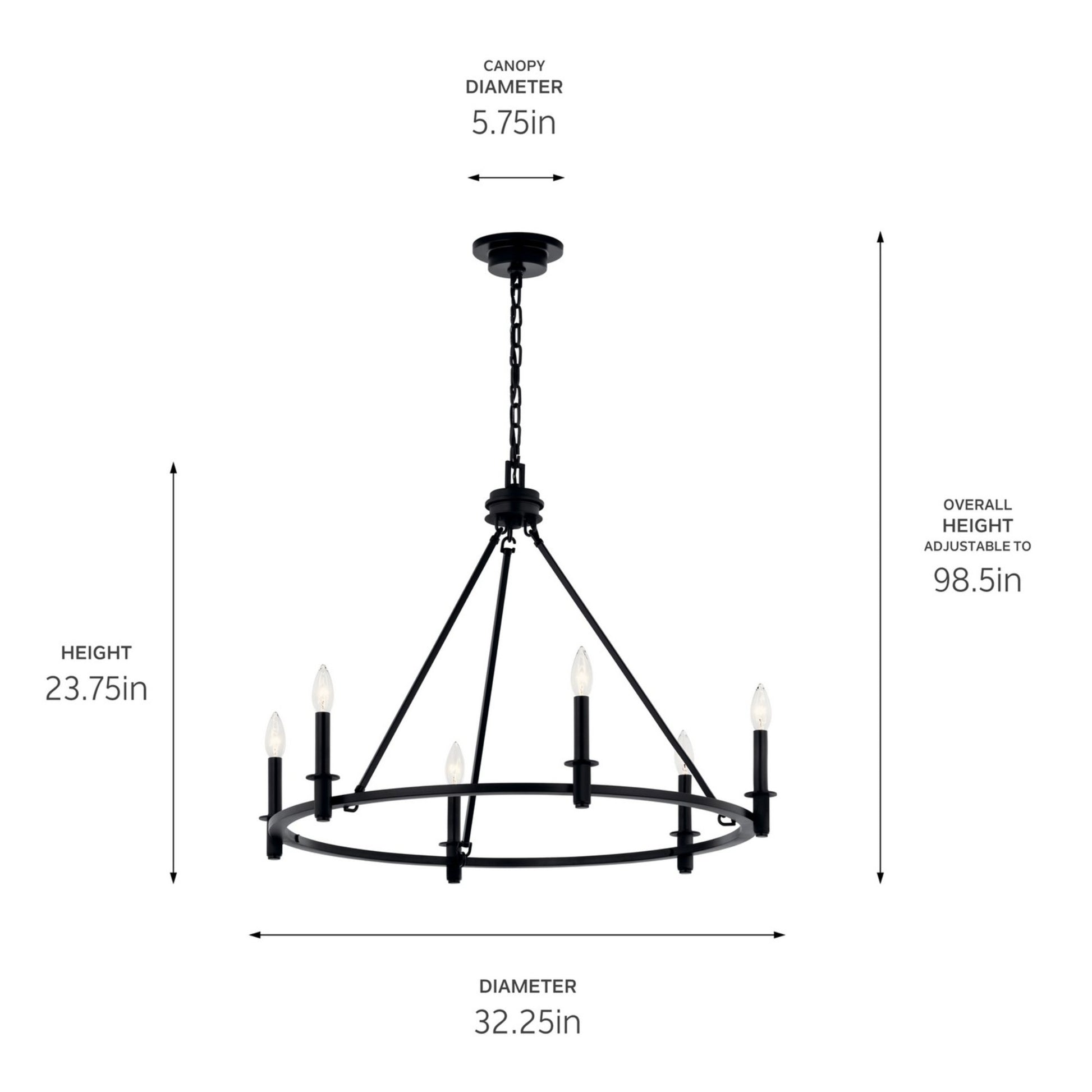 Carrick 32" 6-Light Chandelier, Black Finish - Bees Lighting