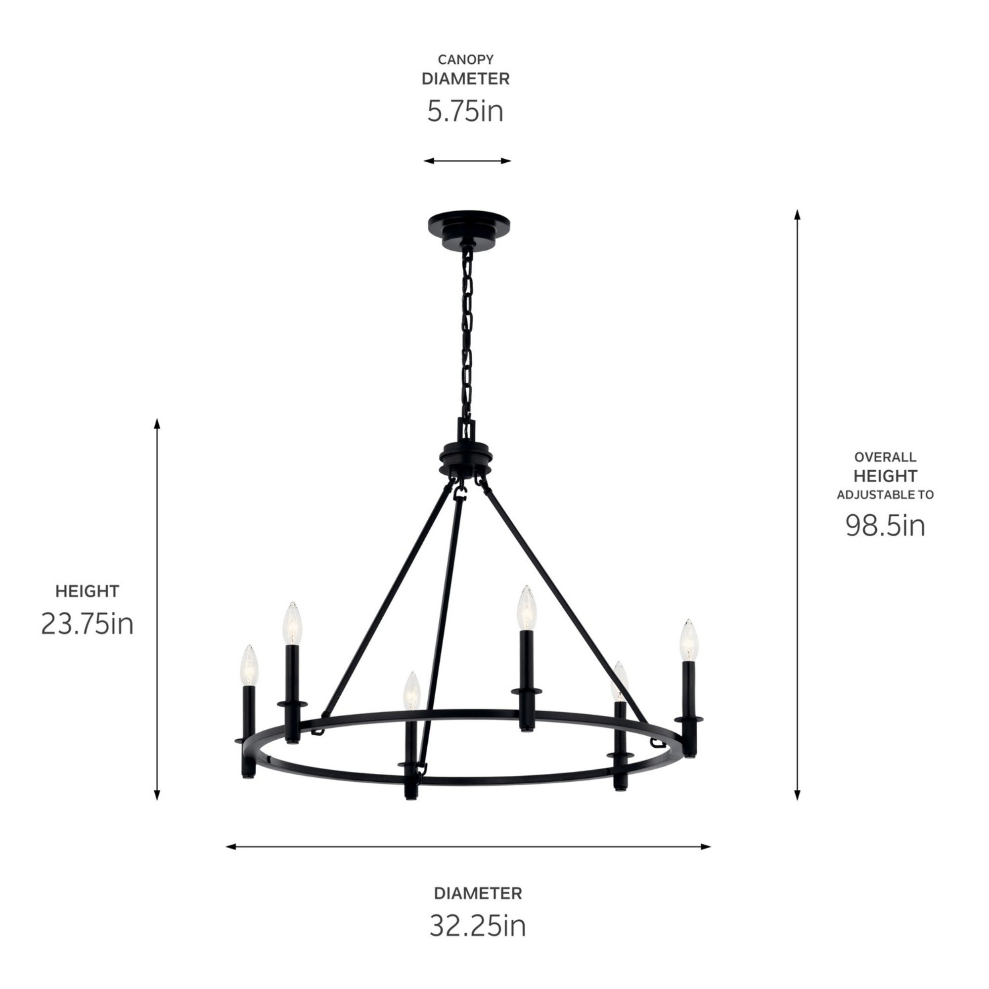 Carrick 32" 6-Light Chandelier, Black Finish - Bees Lighting