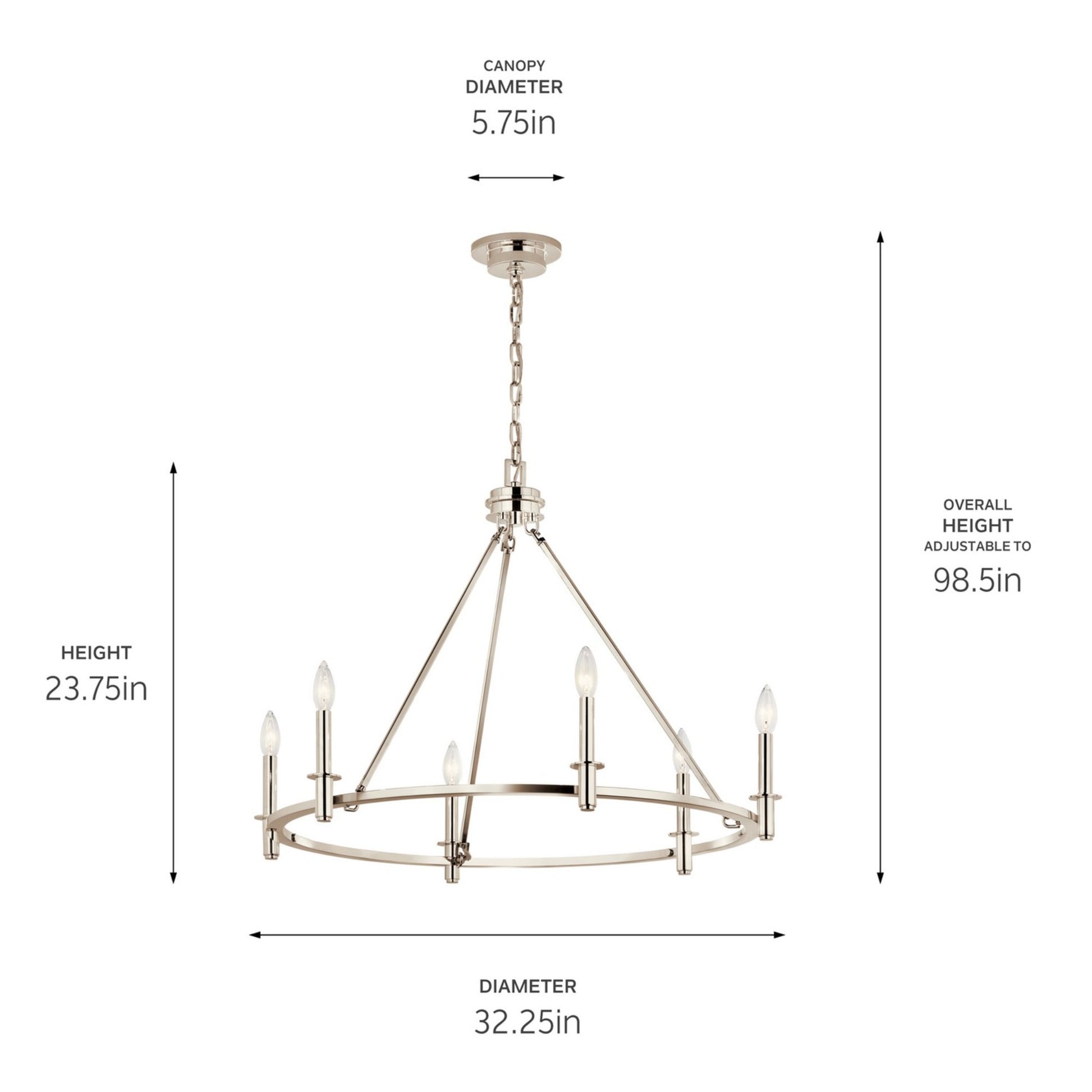 Carrick 32" 6-Light Chandelier, Polished Nickel Finish - Bees Lighting