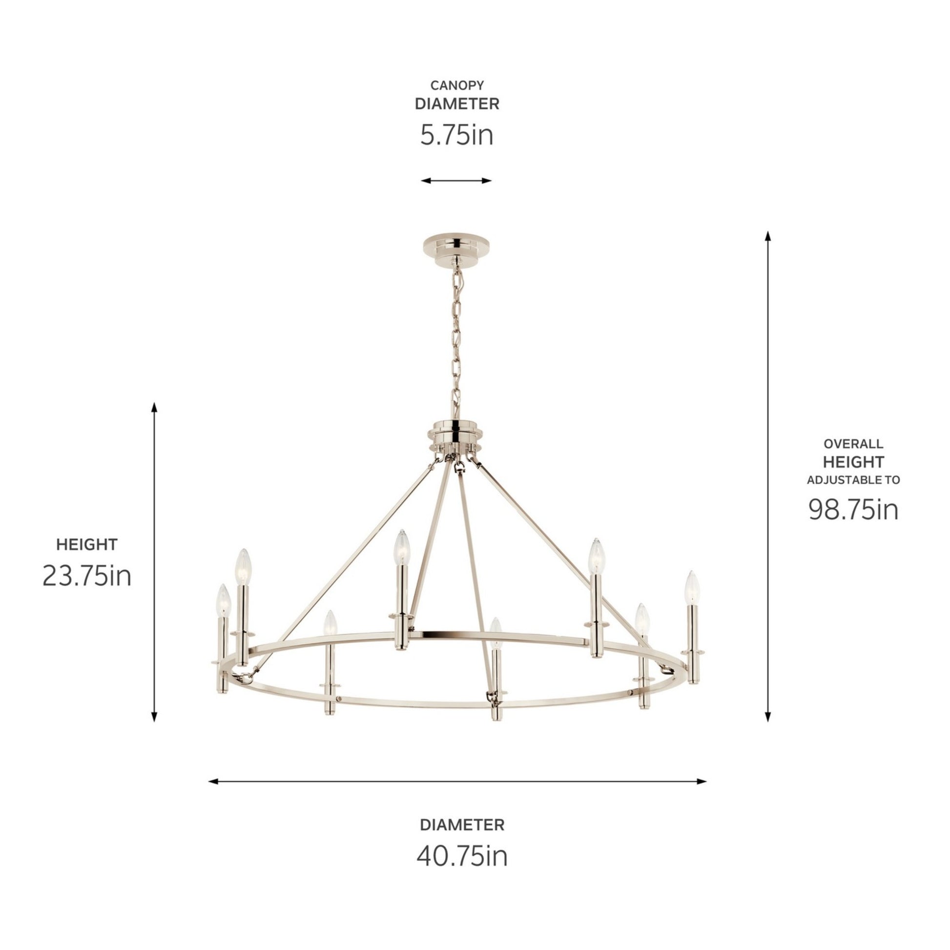 Carrick 41" 8-Light Chandelier, Polished Nickel Finish - Bees Lighting