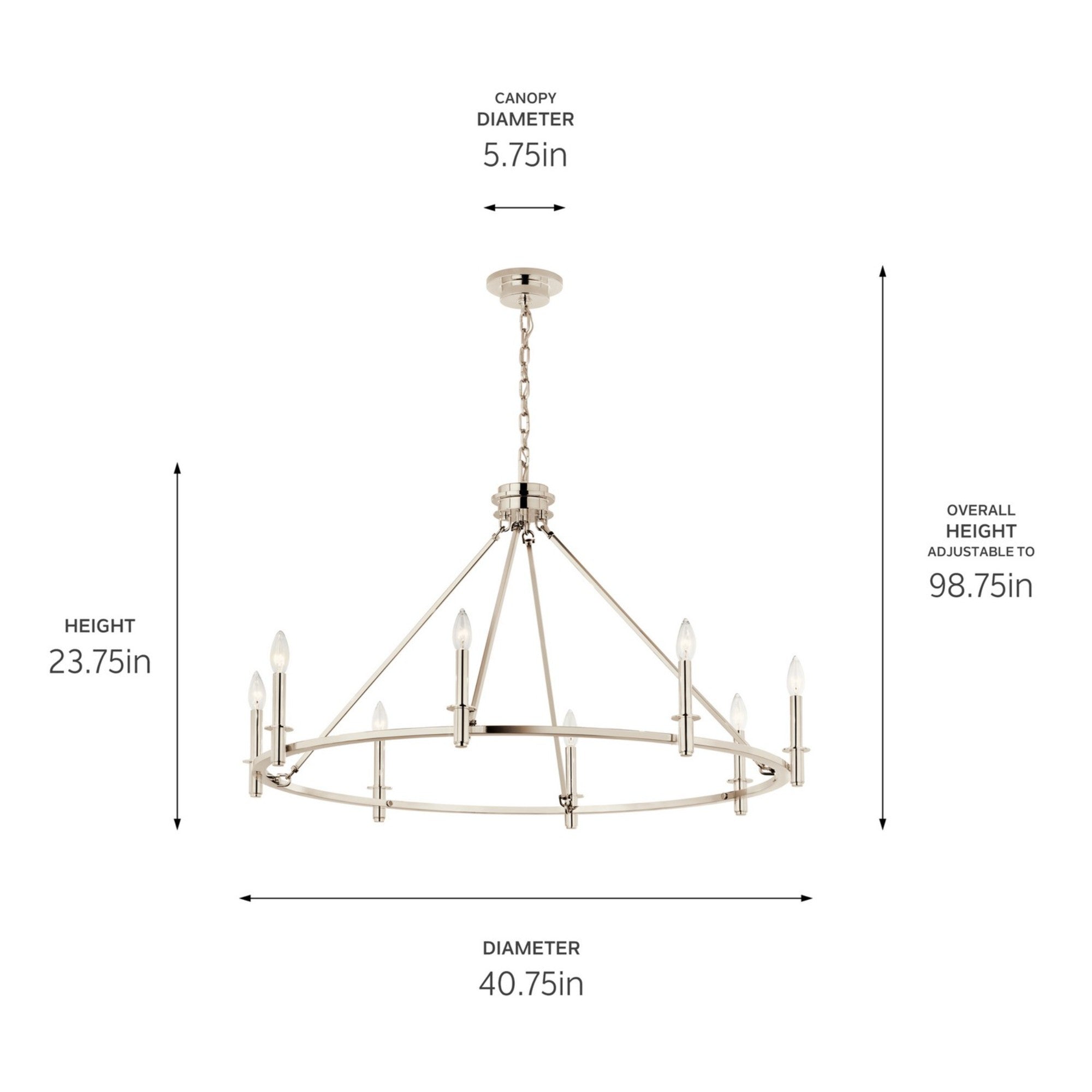 Carrick 41" 8-Light Chandelier, Polished Nickel Finish - Bees Lighting