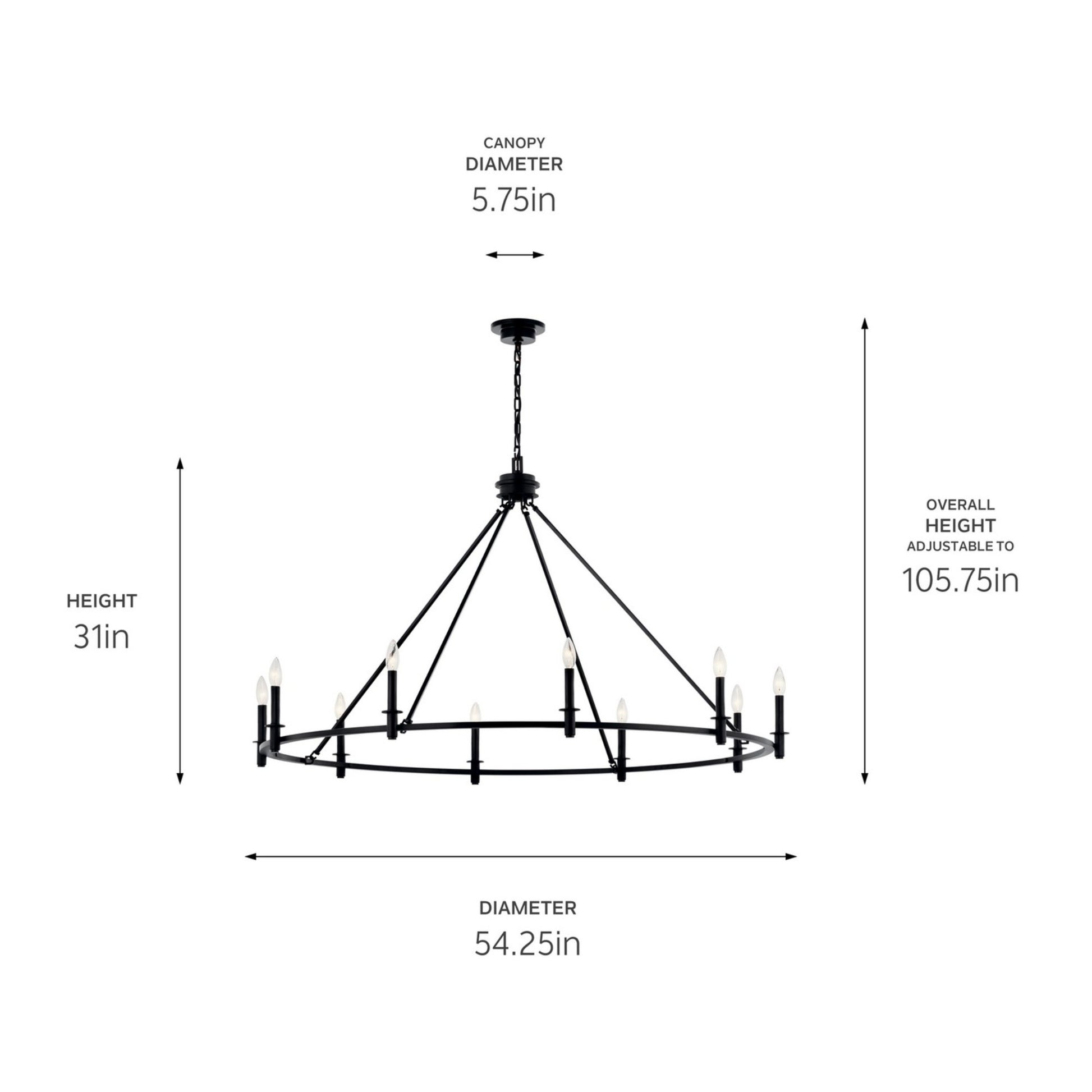 Carrick 54" 10-Light Chandelier, Black Finish - Bees Lighting
