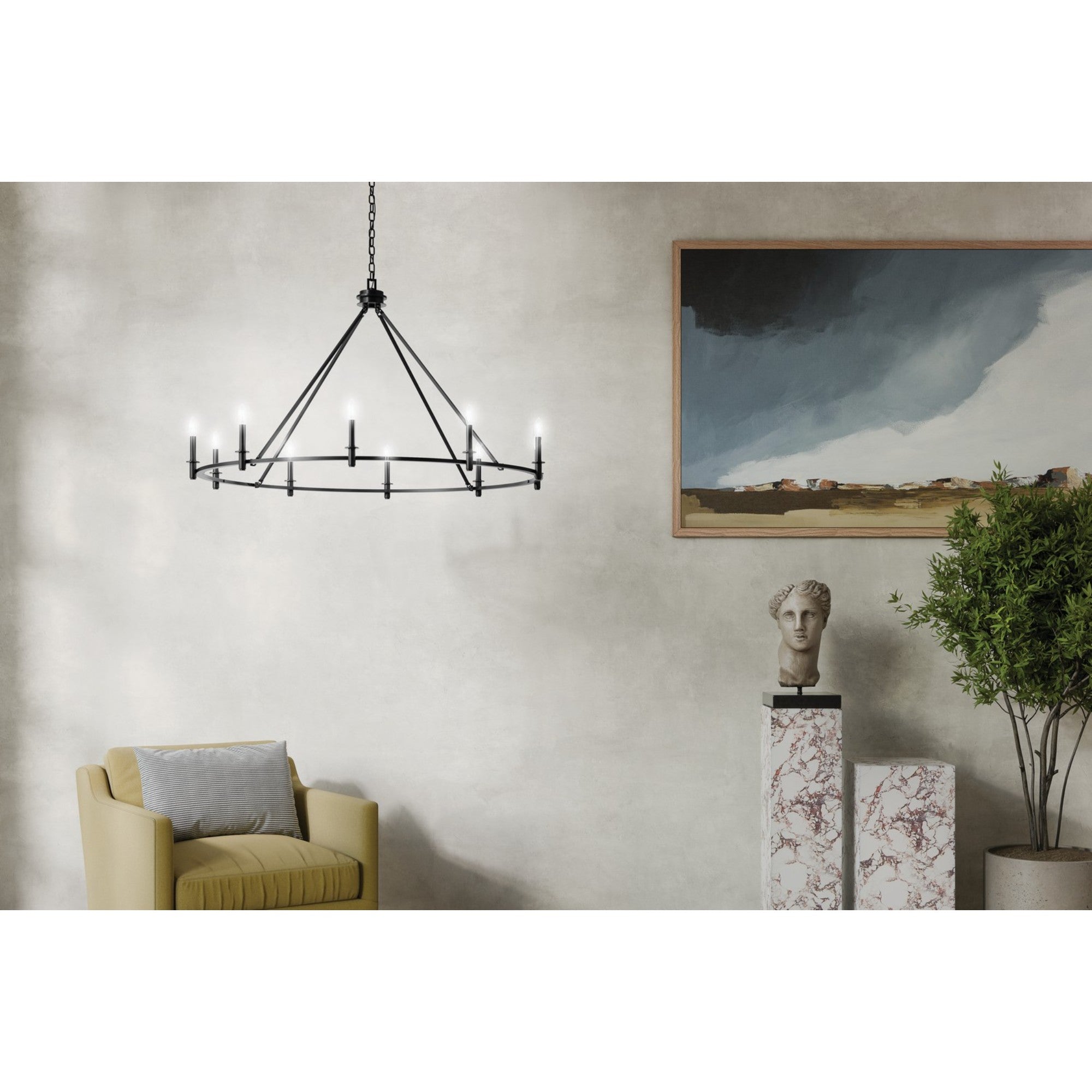 Carrick 54" 10-Light Chandelier, Black Finish - Bees Lighting