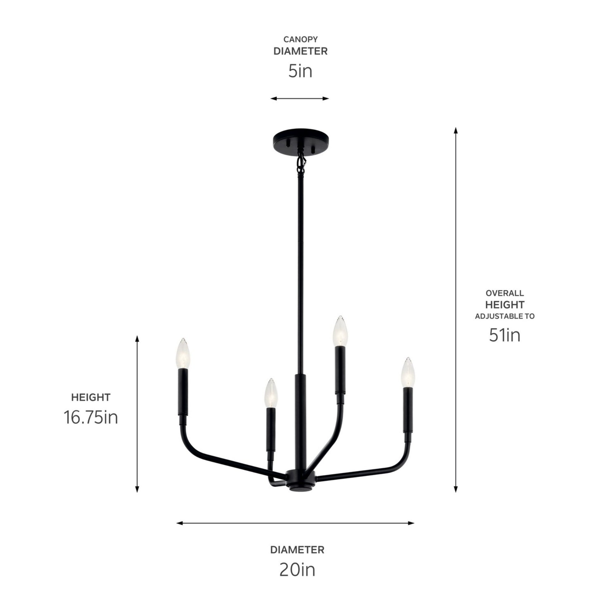 Madden 20" 4-Light Chandelier, Mount Black Finish - Bees Lighting