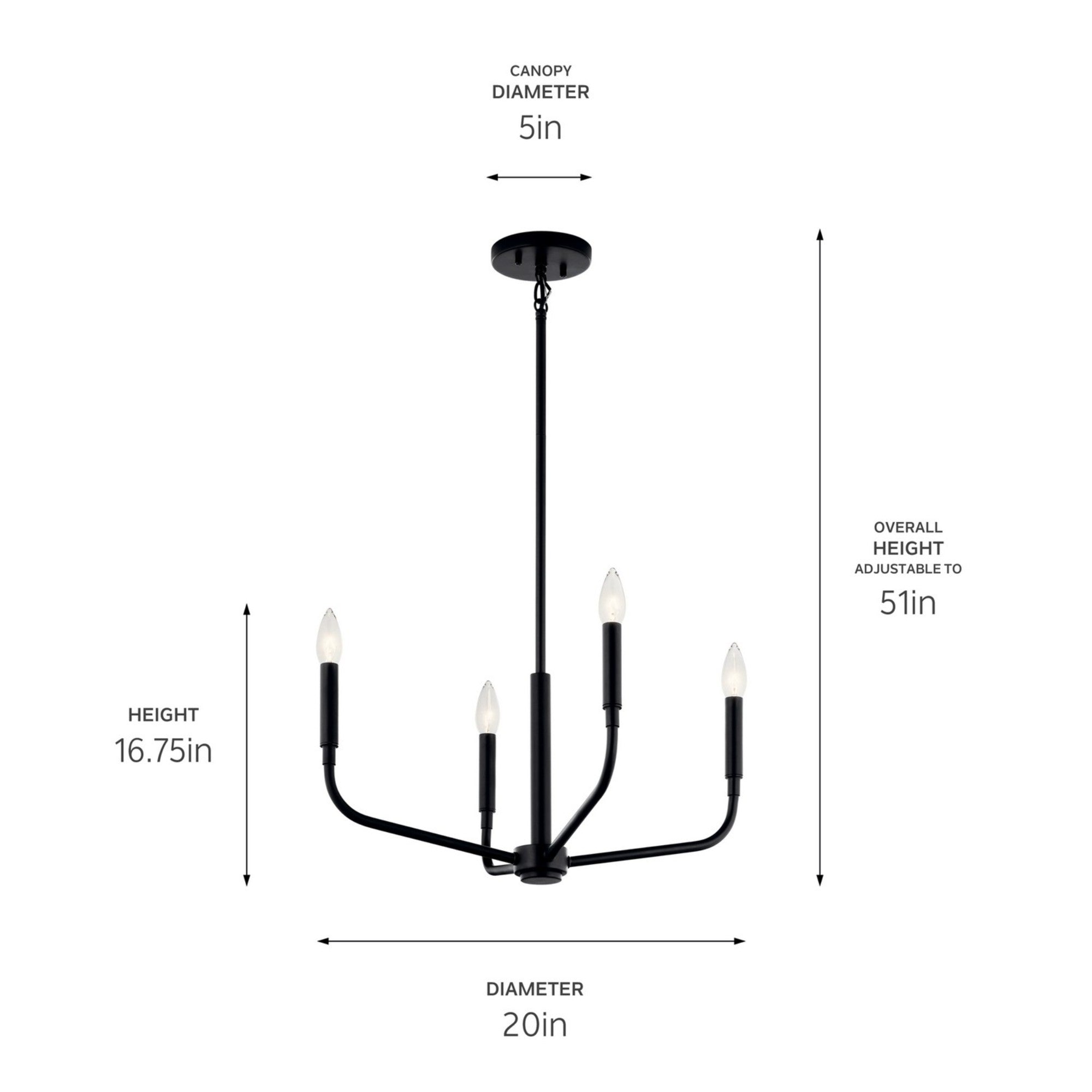 Madden 20" 4-Light Chandelier, Mount Black Finish - Bees Lighting