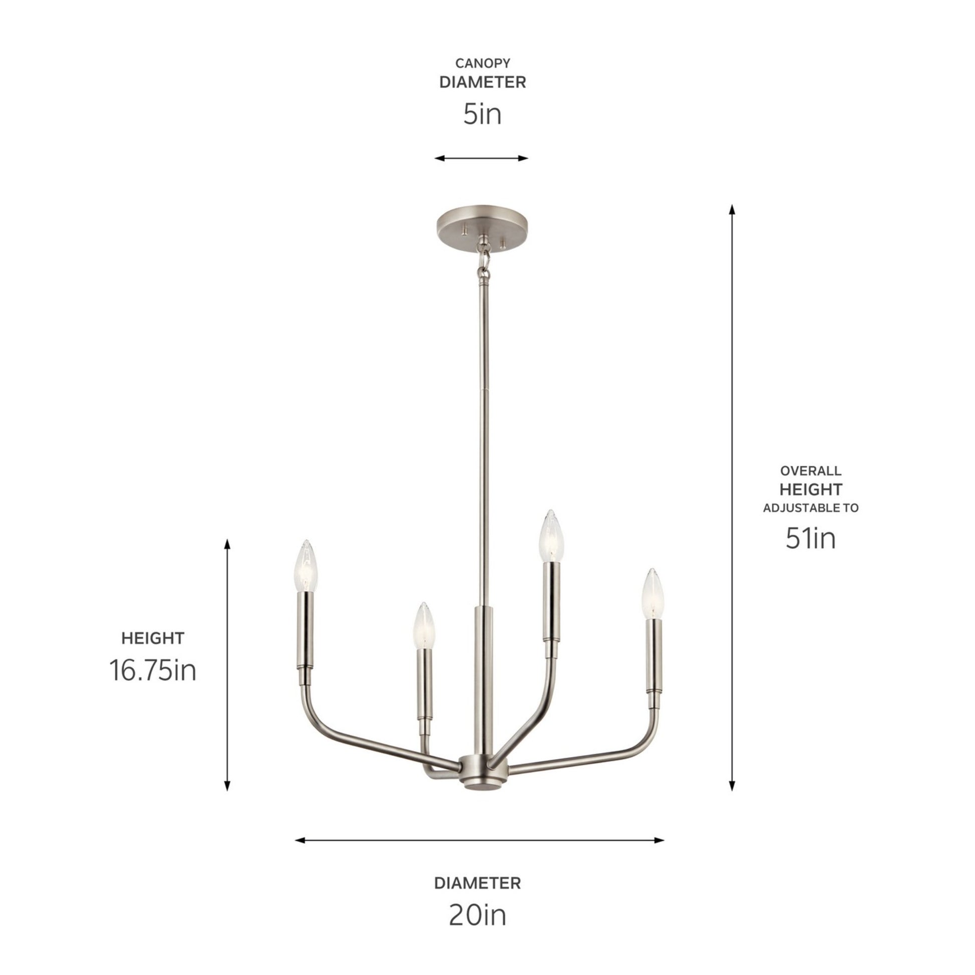 Madden 20" 4-Light Convertible Chandelier, Brushed Nickel Finish - Bees Lighting