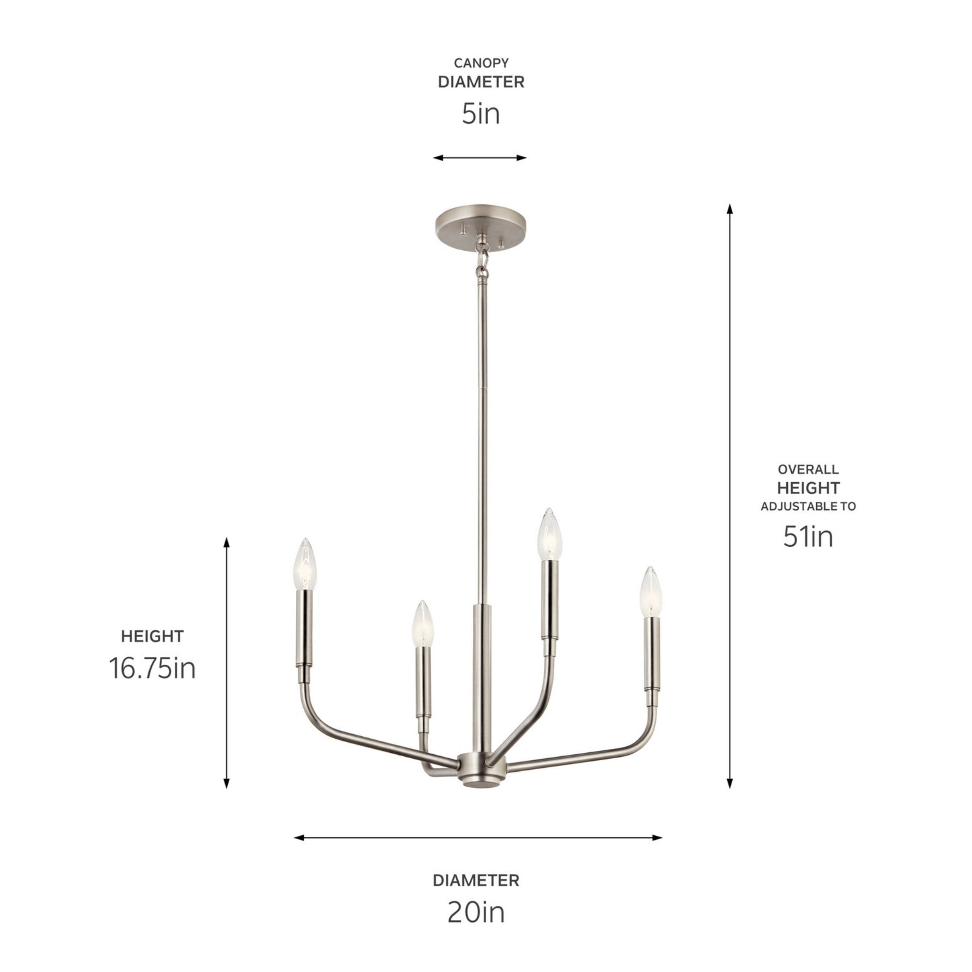Madden 20" 4-Light Convertible Chandelier, Brushed Nickel Finish - Bees Lighting
