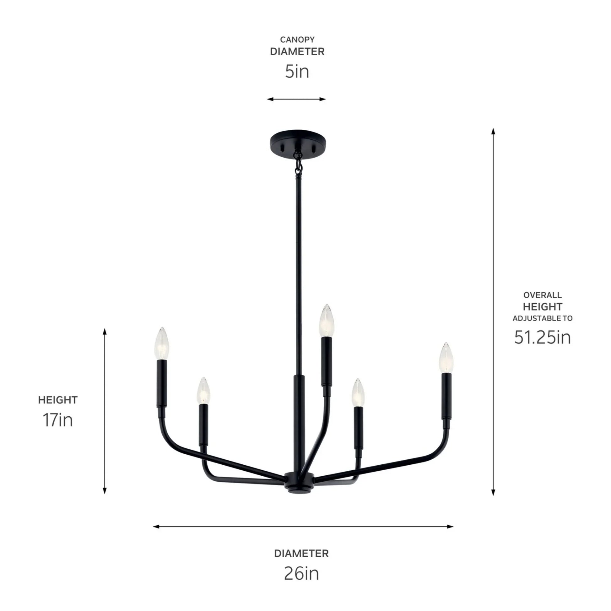 Madden 26" 5-Light Chandelier, Black Finish - Bees Lighting