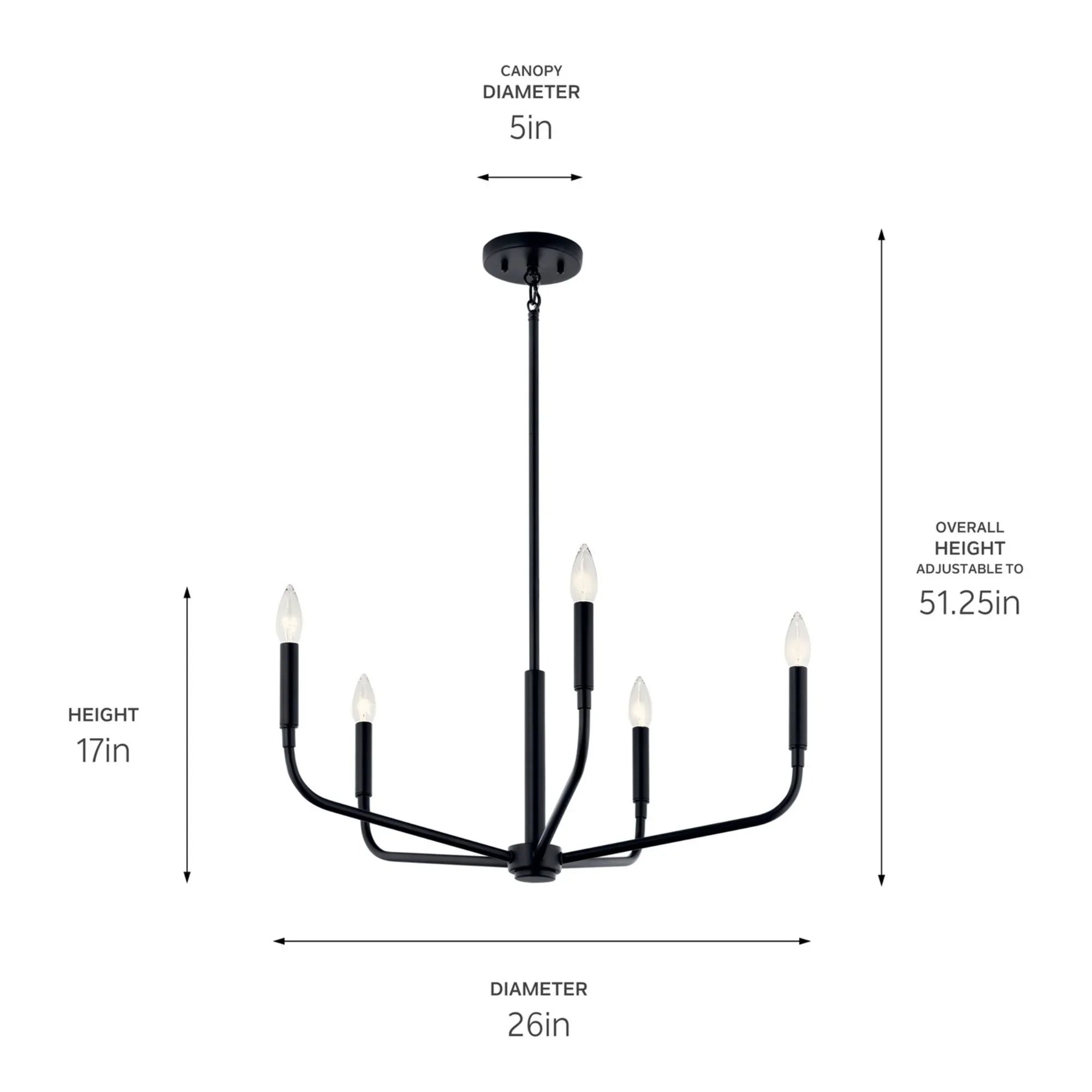 Madden 26" 5-Light Chandelier, Black Finish - Bees Lighting
