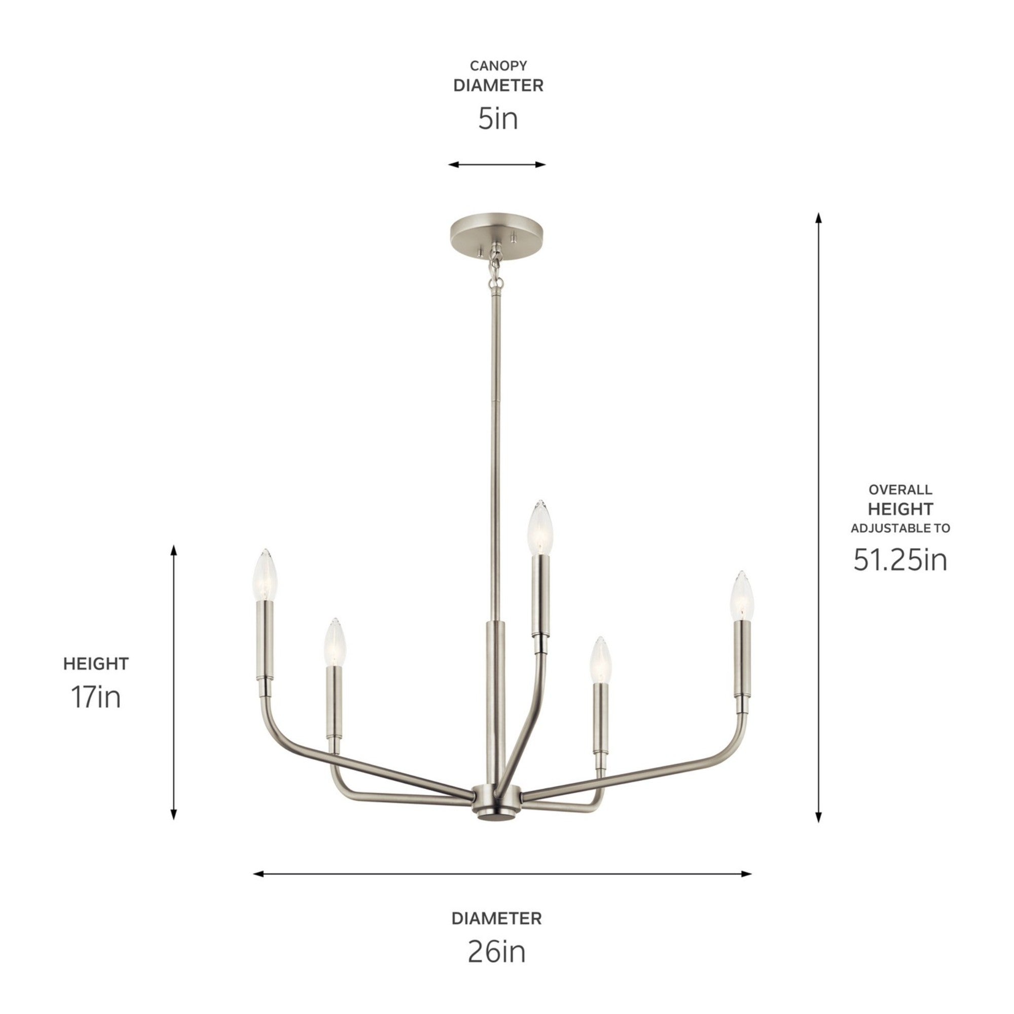 Madden 26" 5-Light Chandelier, Brushed Nickel Finish - Bees Lighting
