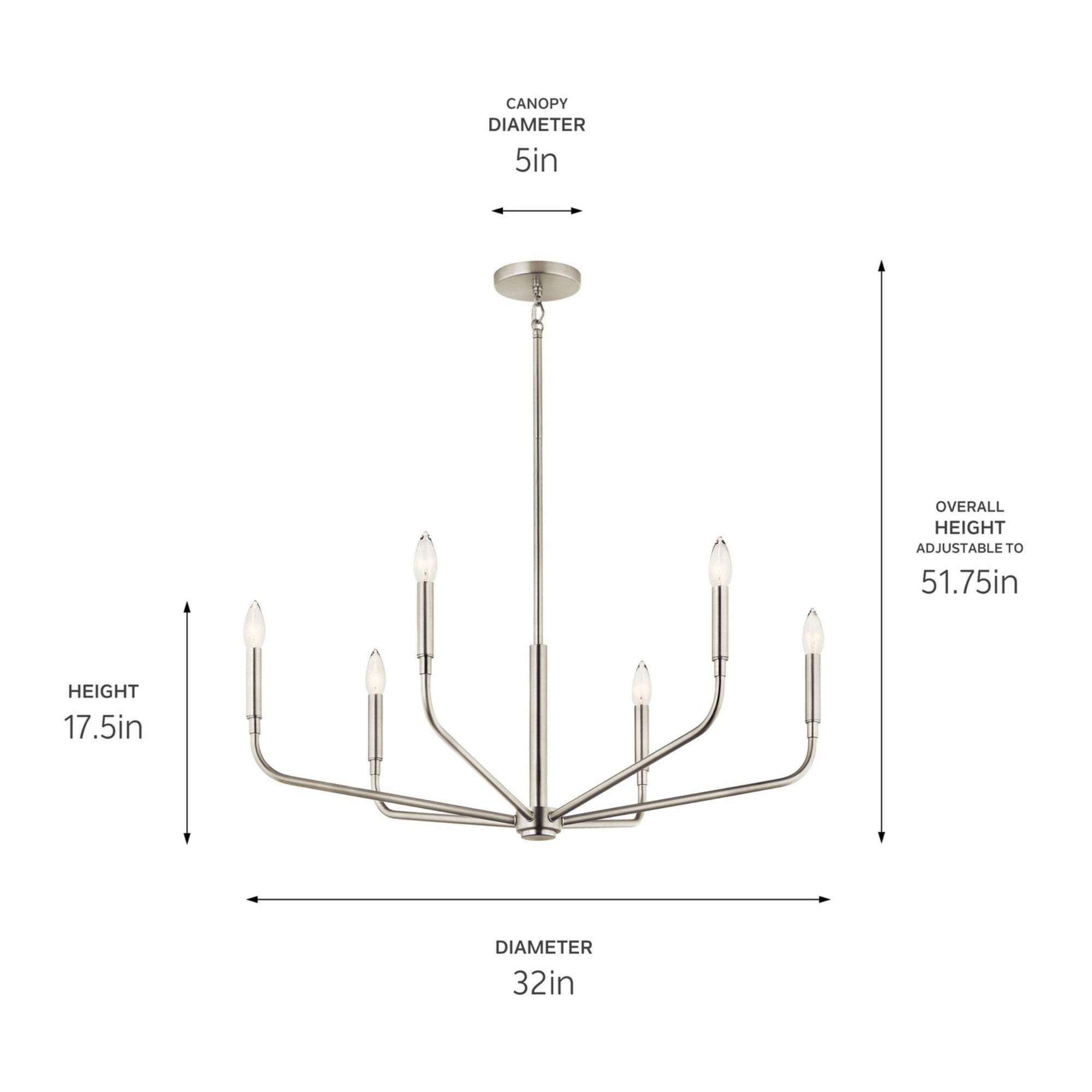 Madden 32" 6-Light Chandelier, Brushed Nickel Finish - Bees Lighting