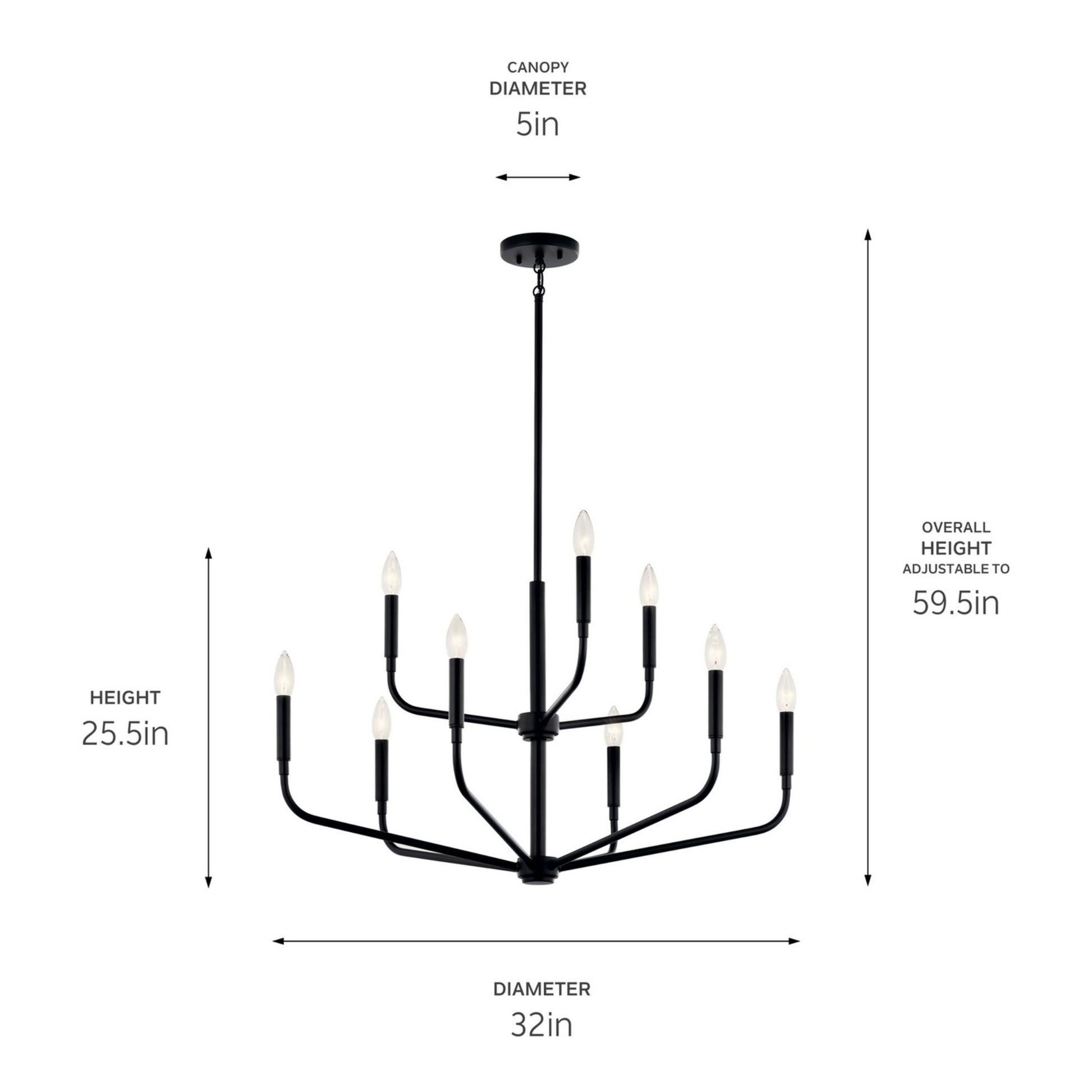 Madden 32" 9-Light Chandelier, Black Finish - Bees Lighting