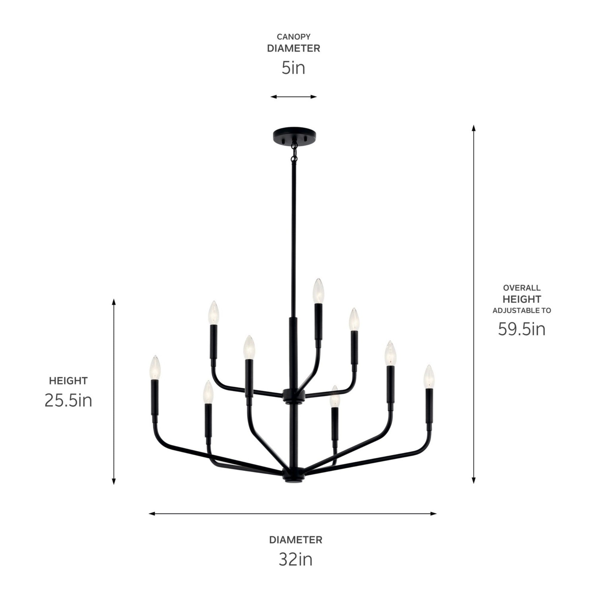 Madden 32" 9-Light Chandelier, Black Finish - Bees Lighting