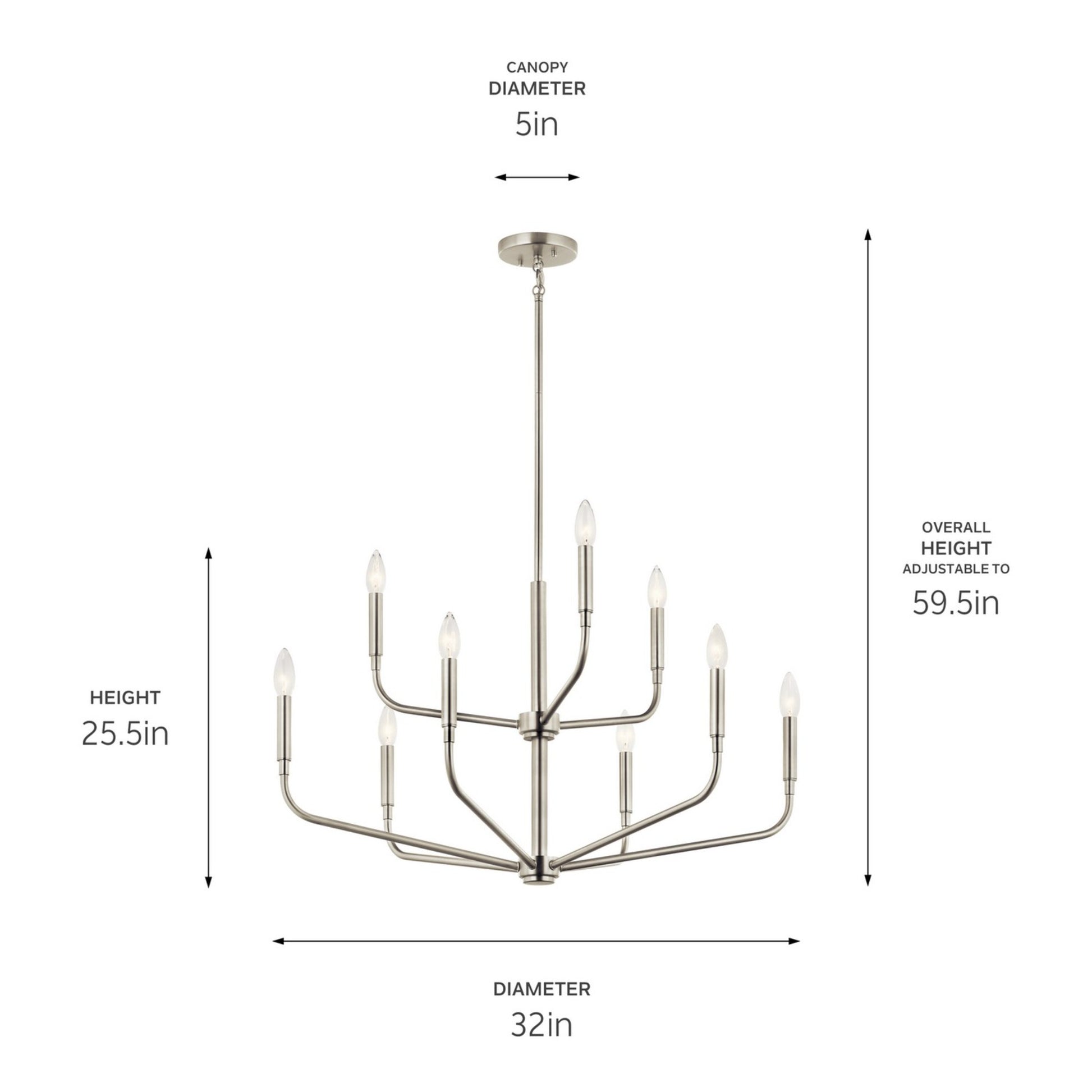 Madden 32" 9-Light Chandelier, Brushed Nickel Finish - Bees Lighting