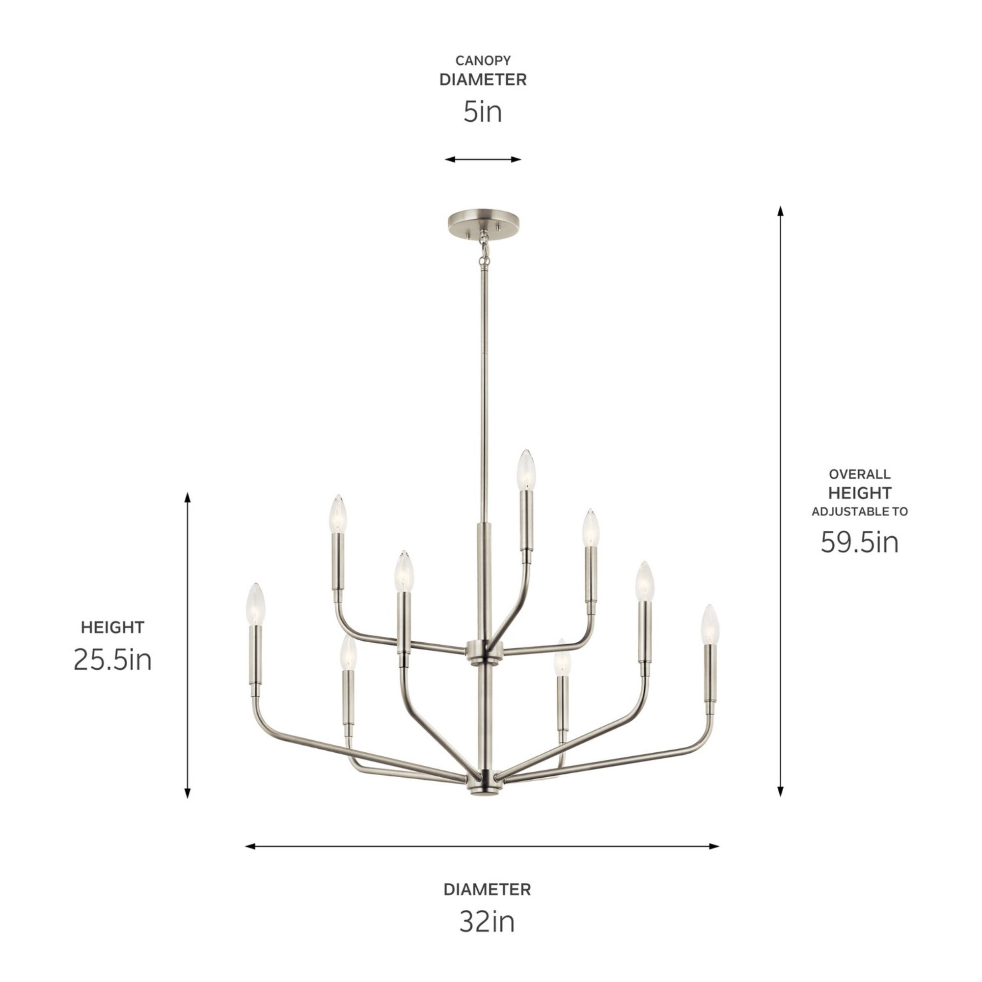 Madden 32" 9-Light Chandelier, Brushed Nickel Finish - Bees Lighting