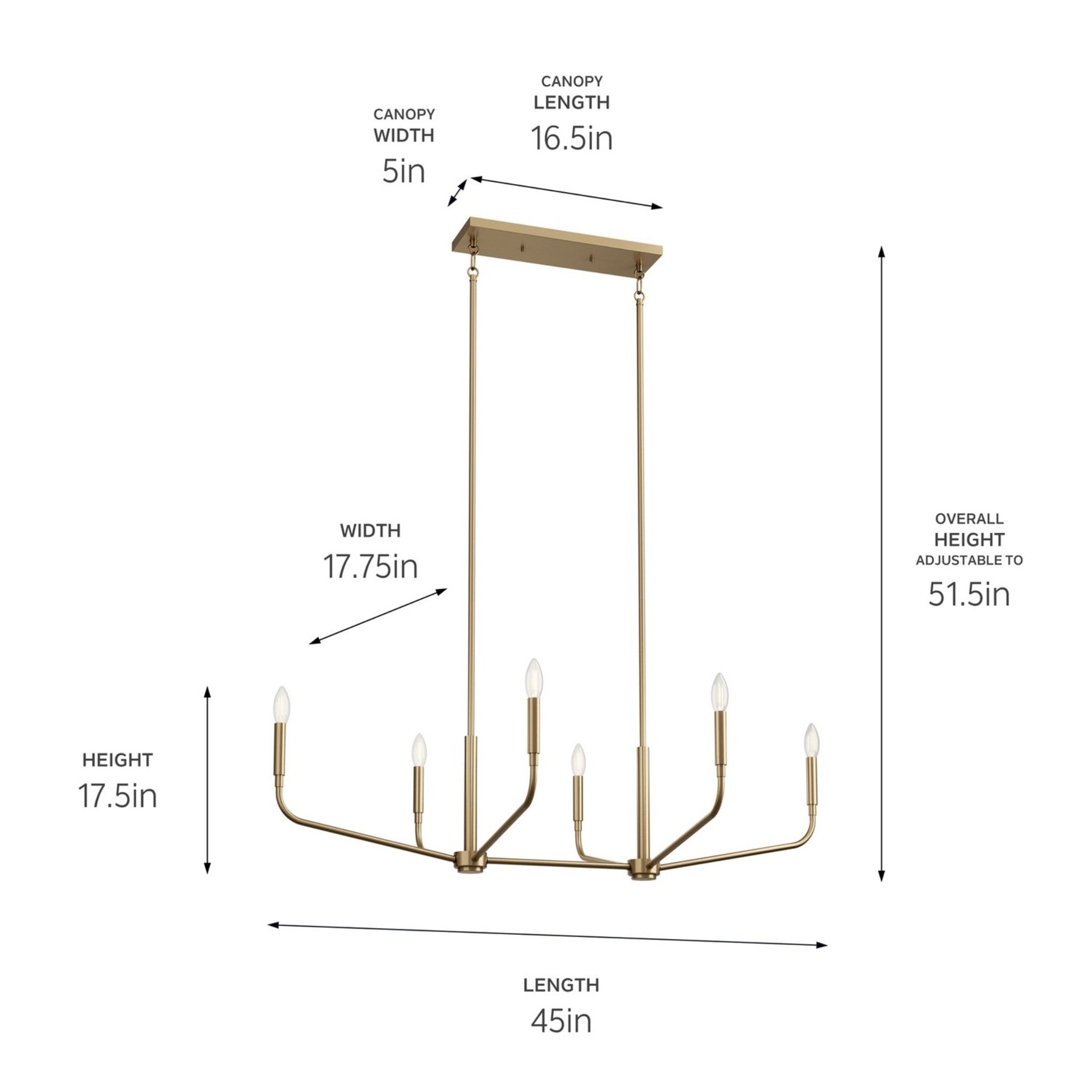 Madden 45" 6-Light Linear Chandelier, Champagne Bronze Finish - Bees Lighting