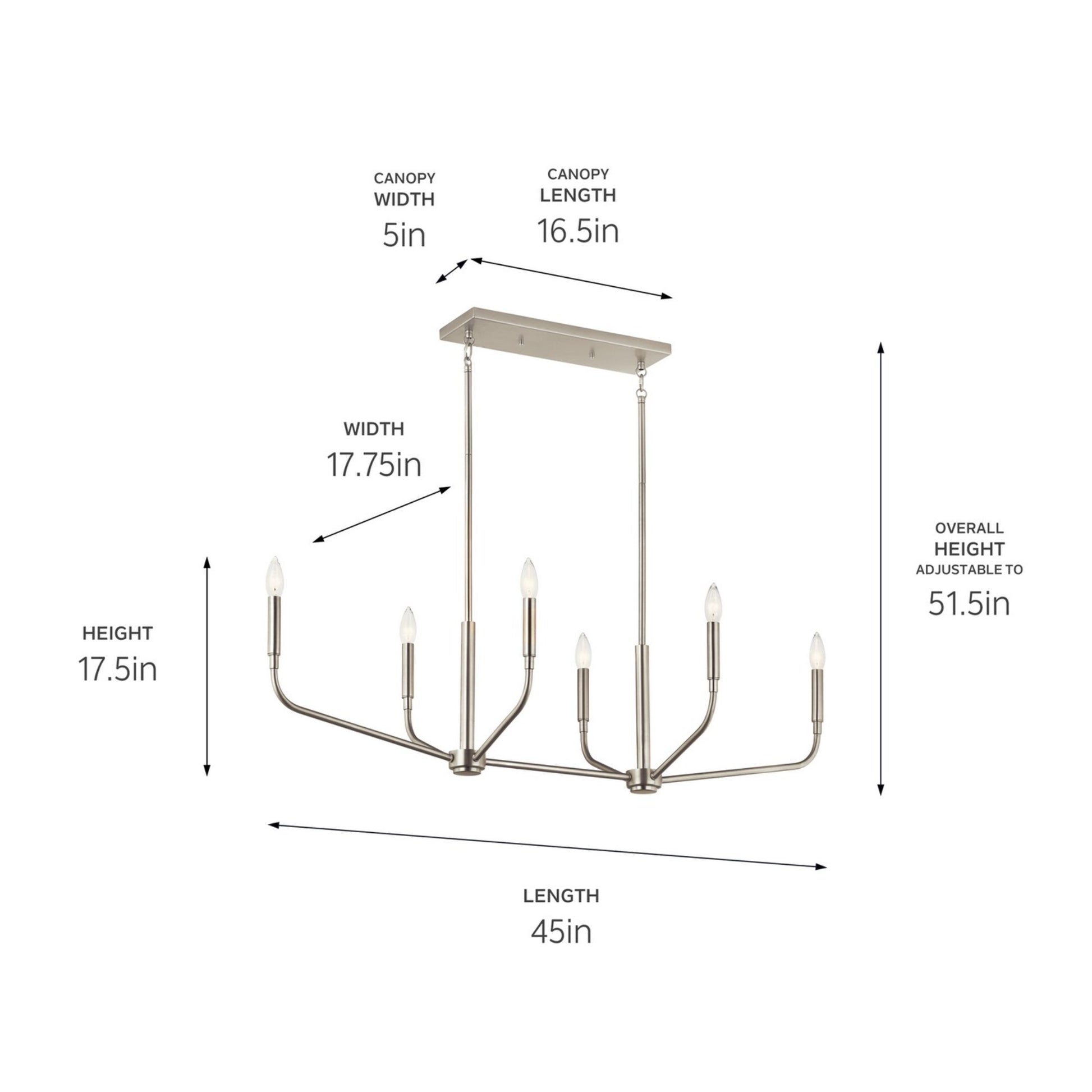 Madden 45" 6-Light Linear Chandelier, Brushed Nickel Finish - Bees Lighting