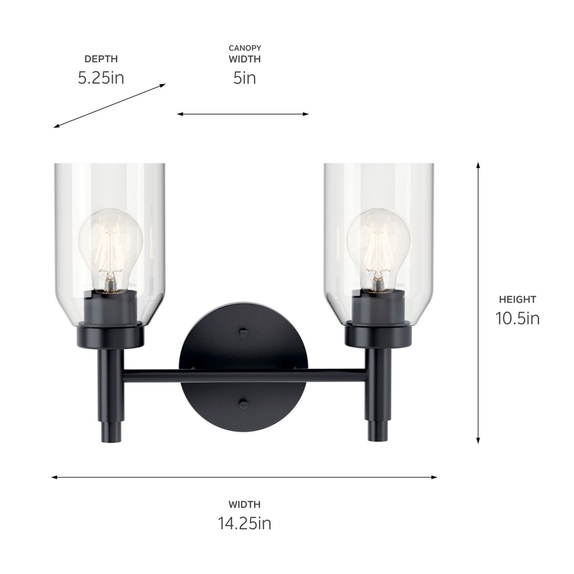 Madden 14" 2-Light Vanity Light, Black Finish - Bees Lighting