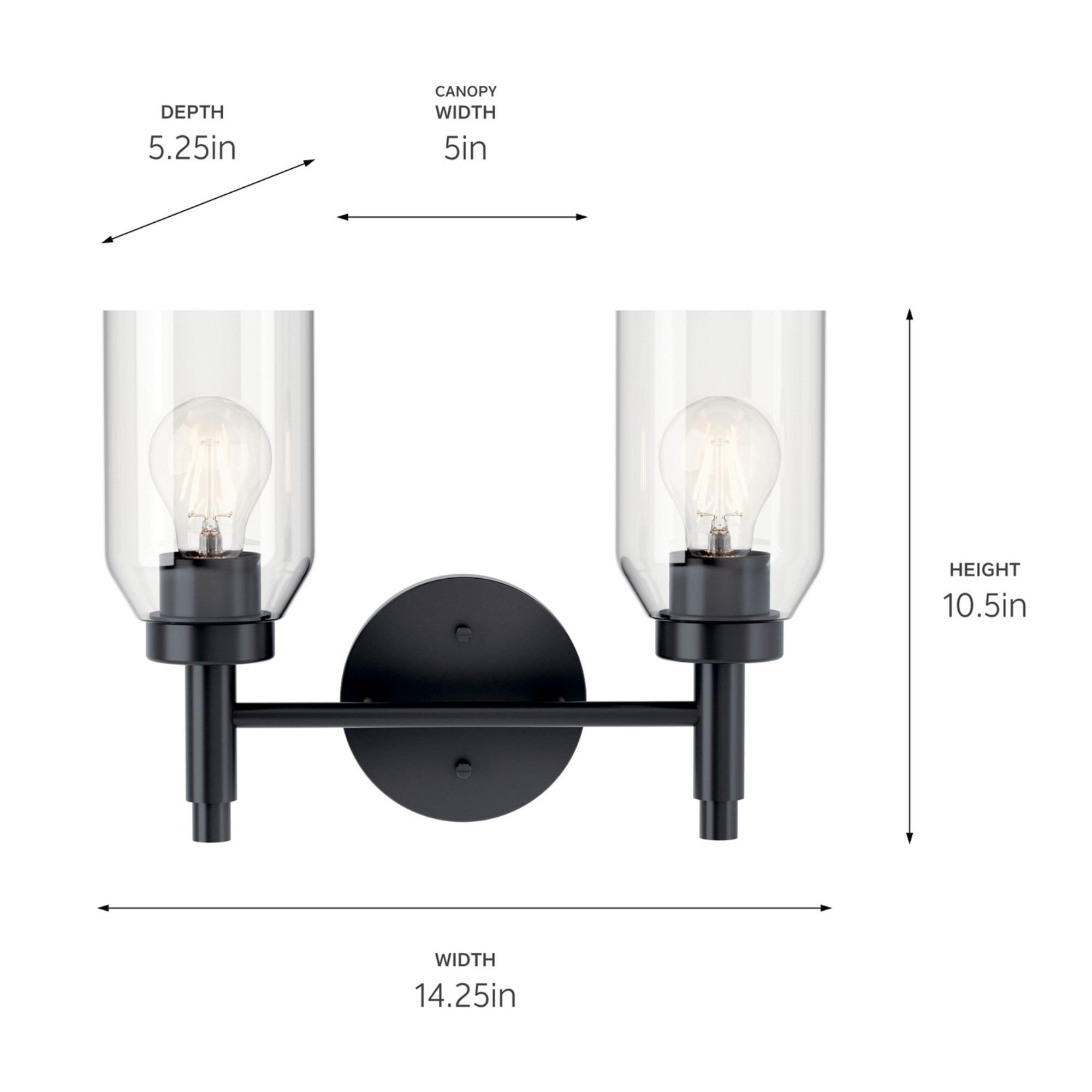 Madden 14" 2-Light Vanity Light, Black Finish - Bees Lighting