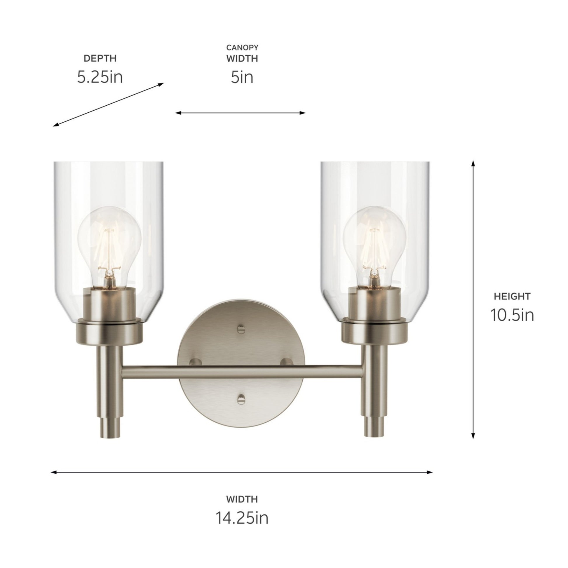 Madden 14" 2-Light Vanity Light, Brushed Nickel Finish - Bees Lighting