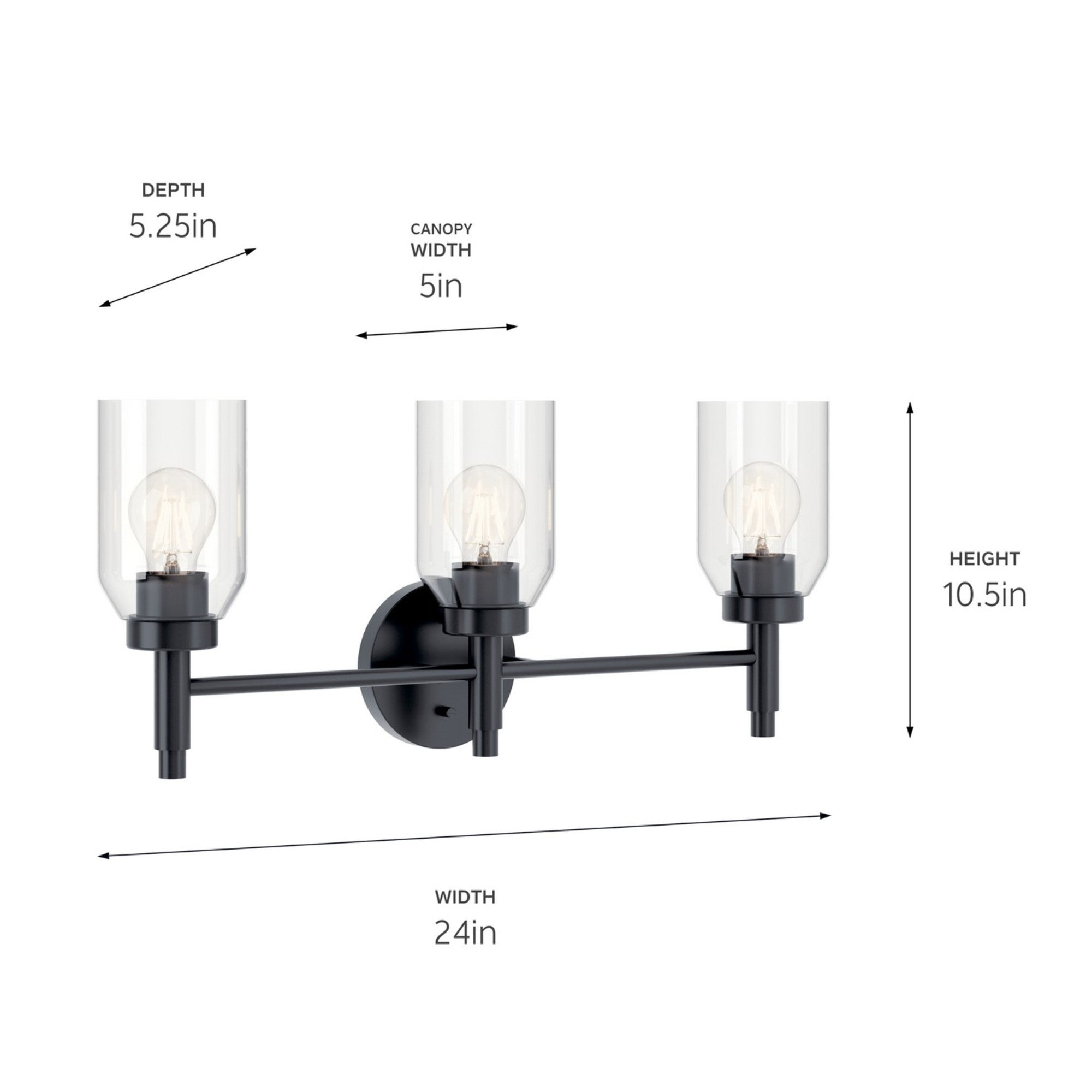 Madden 24" 3-Light Vanity Light, Black Finish - Bees Lighting