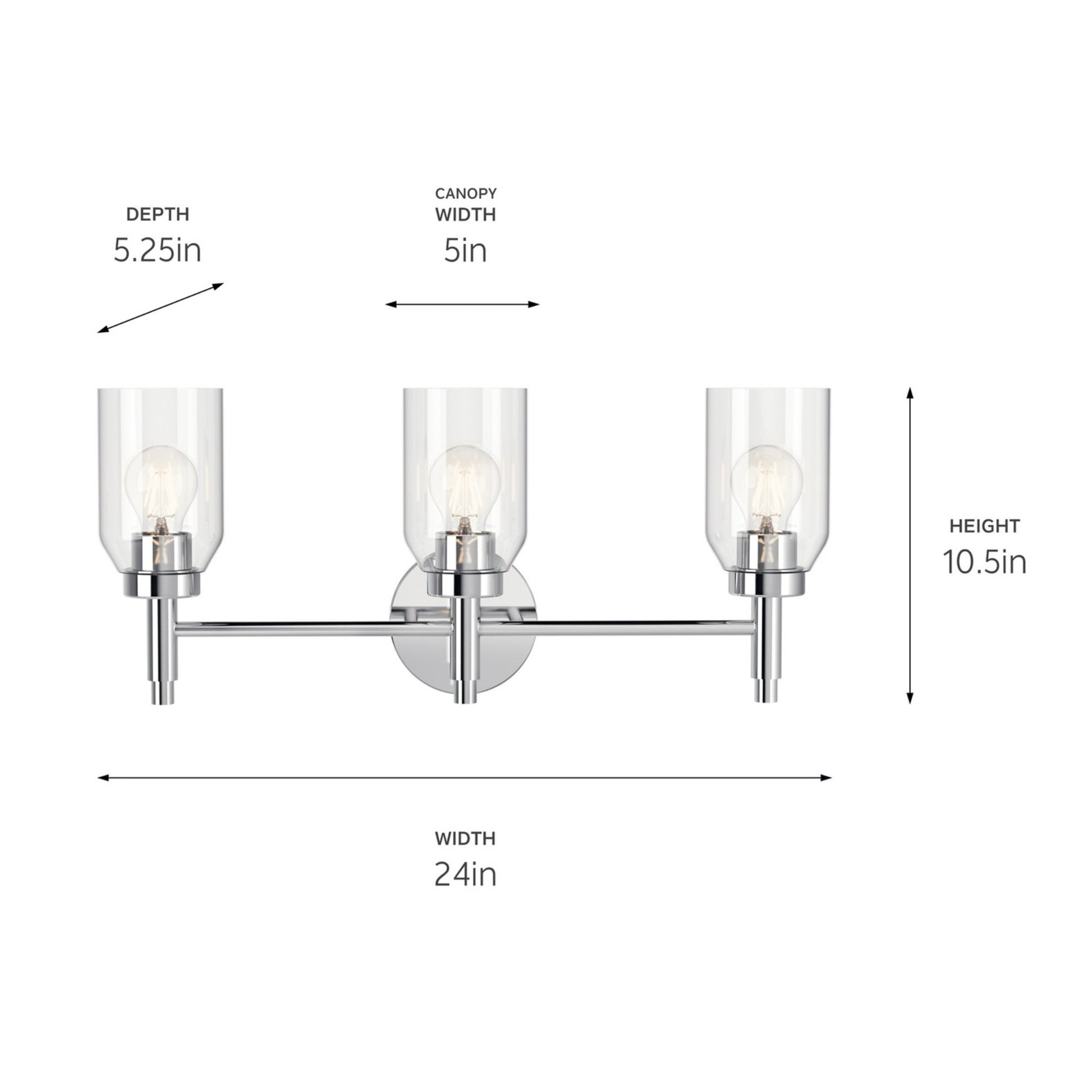 Madden 24" 3-Light Vanity Light, Chrome Finish - Bees Lighting
