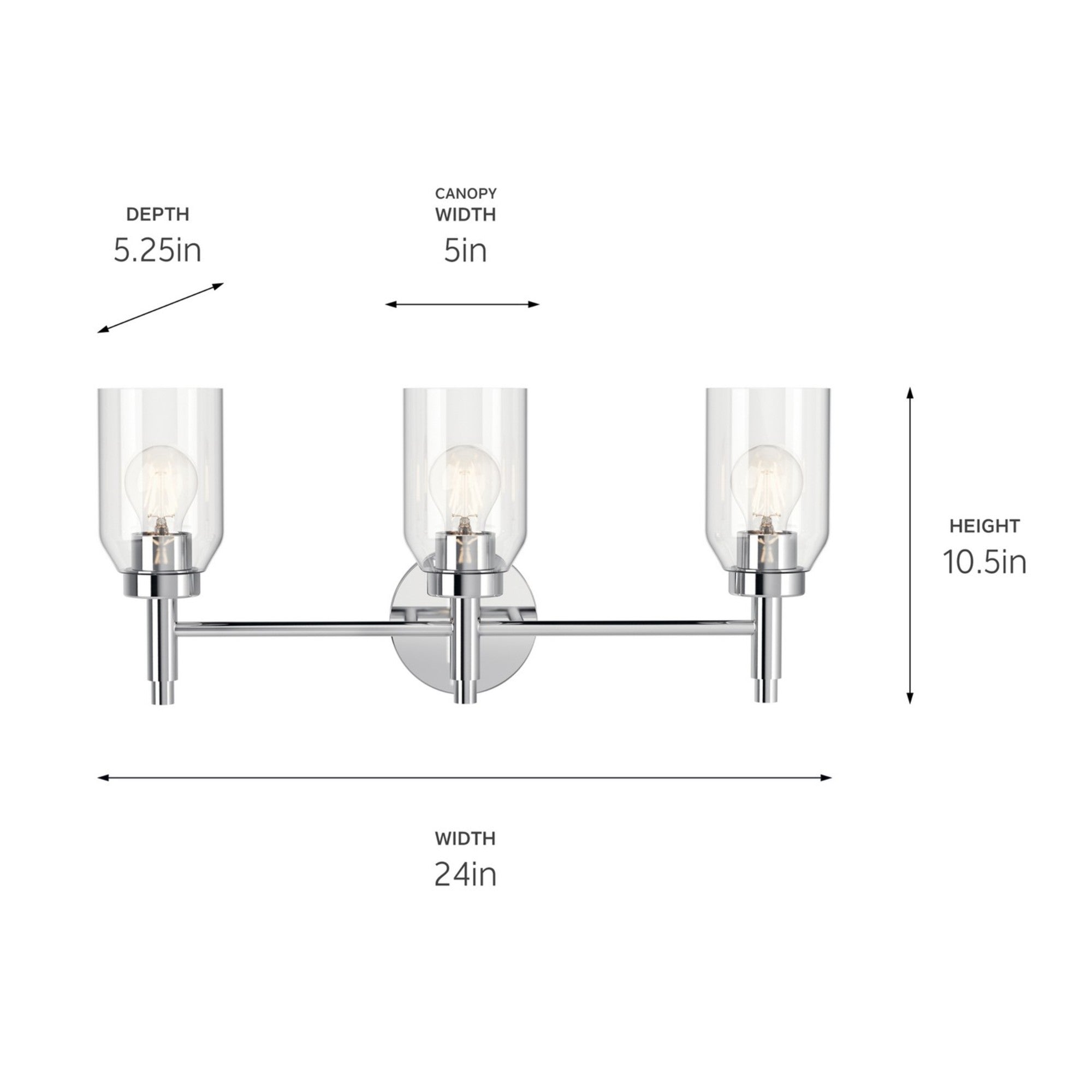 Madden 24" 3-Light Vanity Light, Chrome Finish - Bees Lighting