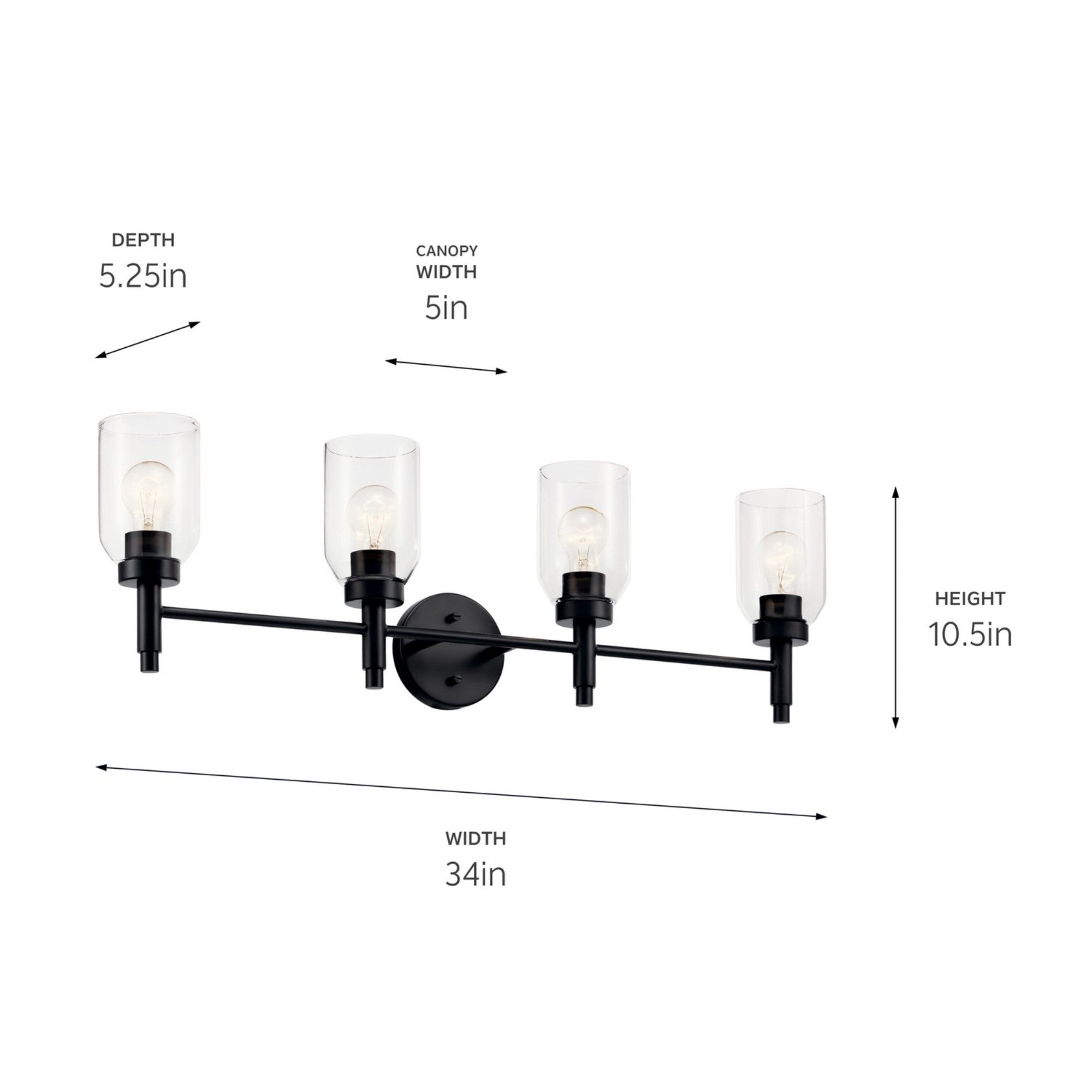 Madden 34" 4-Light Vanity Light, Black Finish - Bees Lighting