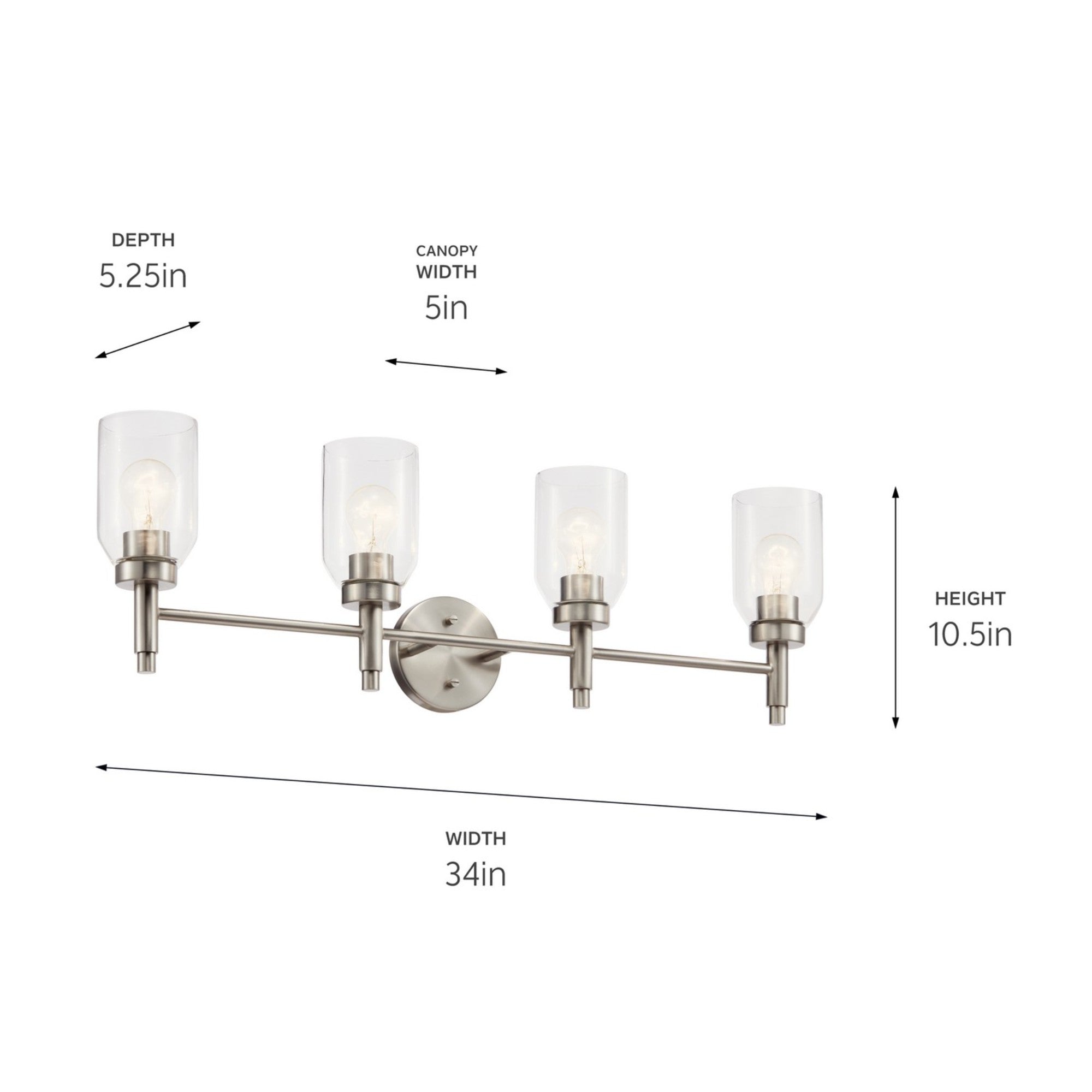 Madden 34" 4-Light Vanity Light, Brushed Nickel Finish - Bees Lighting