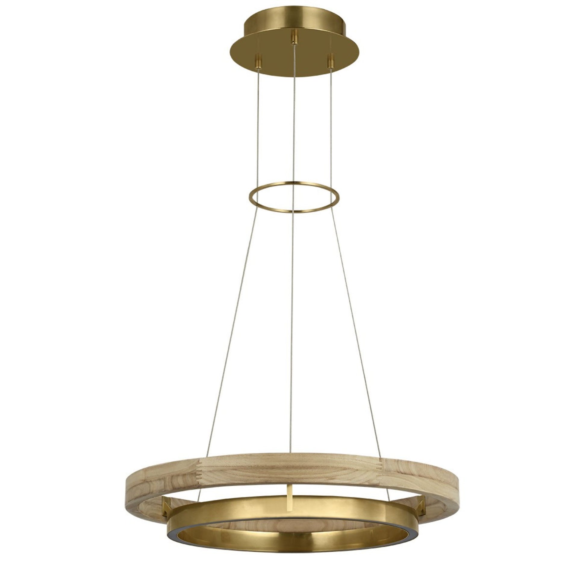 Grace 24" LED Chandelier, Antique Brass & Natural Oak Finish - Bees Lighting