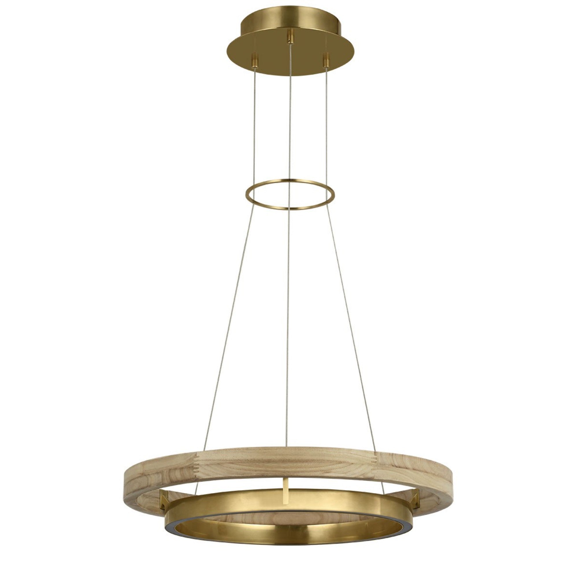 Grace 24" LED Chandelier, Antique Brass & Natural Oak Finish - Bees Lighting