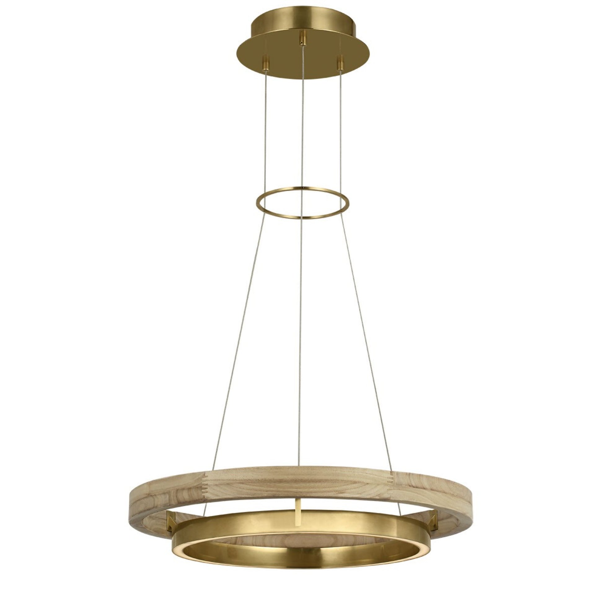 Grace 24" LED Chandelier, Antique Brass & Natural Oak Finish - Bees Lighting