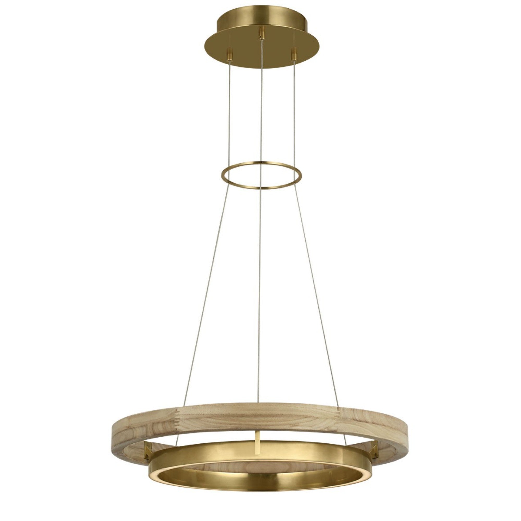Grace 24" LED Chandelier, Antique Brass & Natural Oak Finish - Bees Lighting