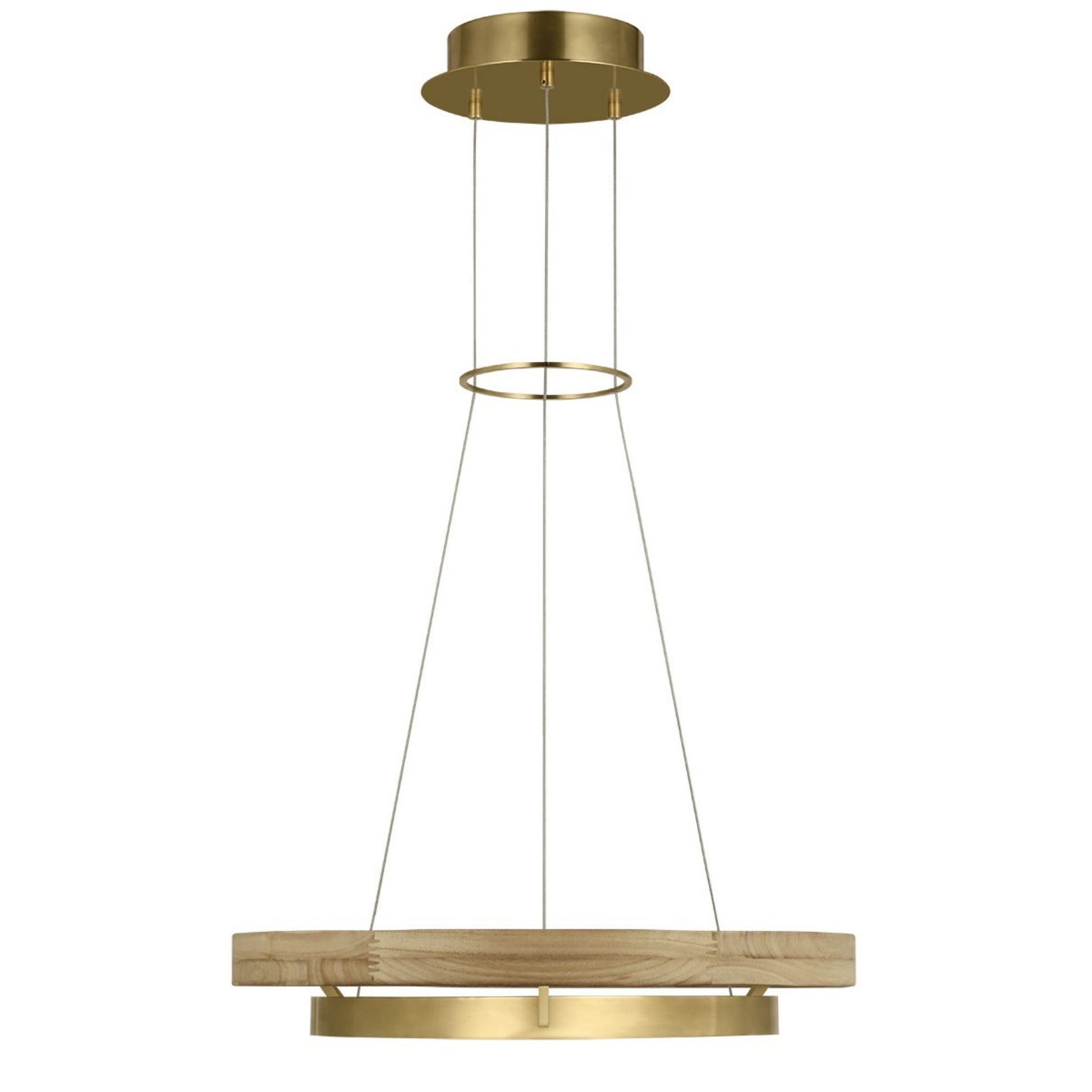 Grace 24" LED Chandelier, Antique Brass & Natural Oak Finish - Bees Lighting