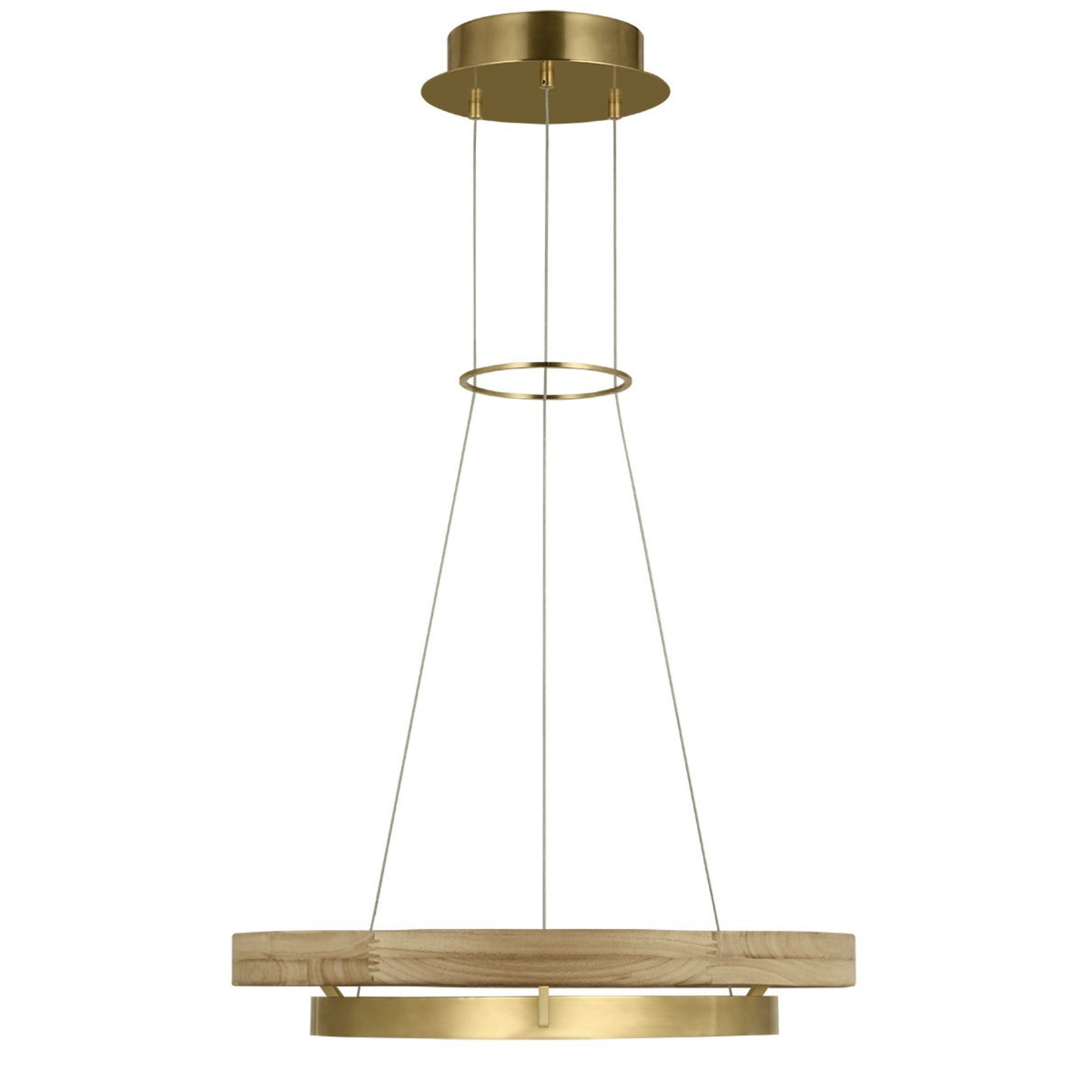 Grace 24" LED Chandelier, Antique Brass & Natural Oak Finish - Bees Lighting