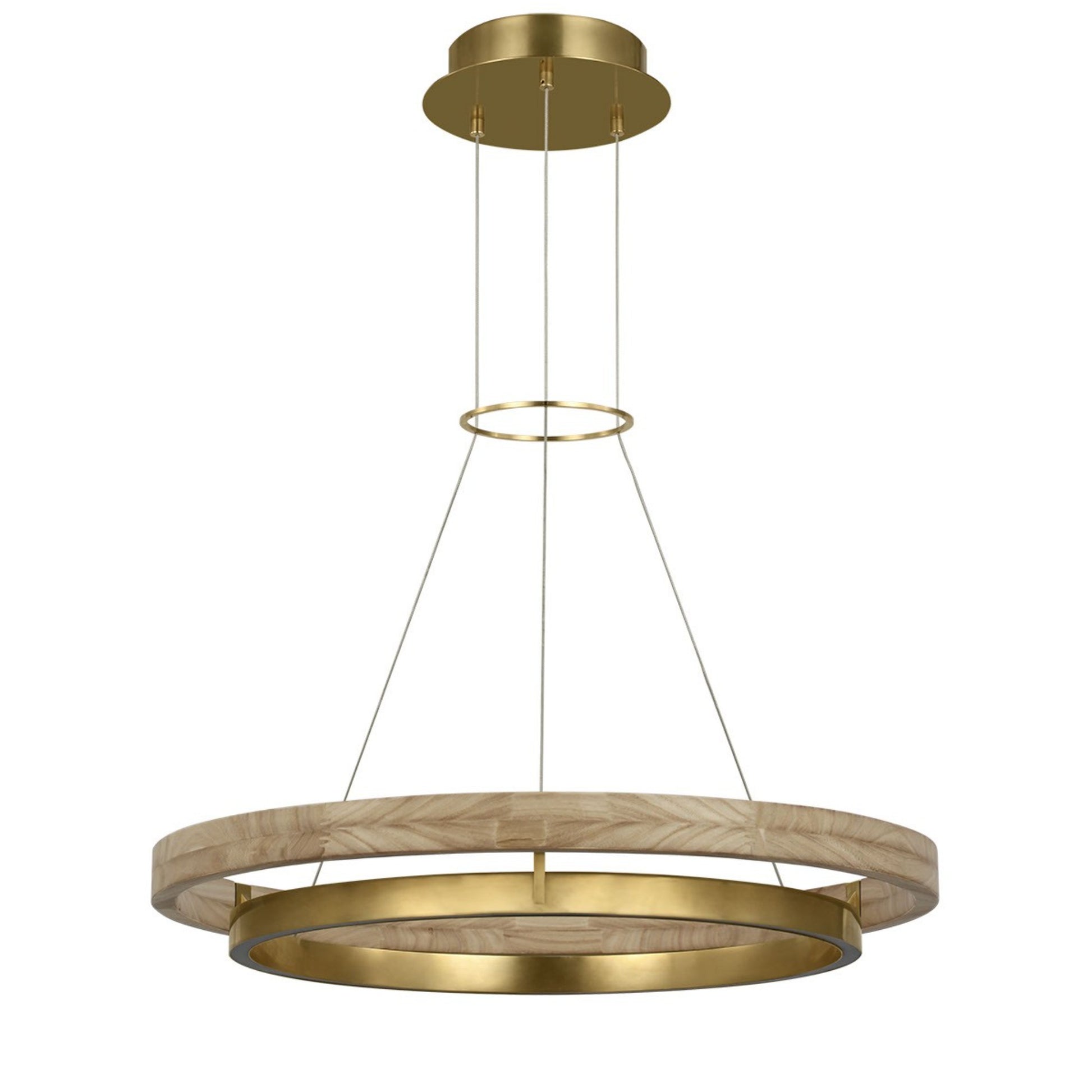Grace 30" LED Chandelier, Antique Brass & Natural Oak Finish - Bees Lighting