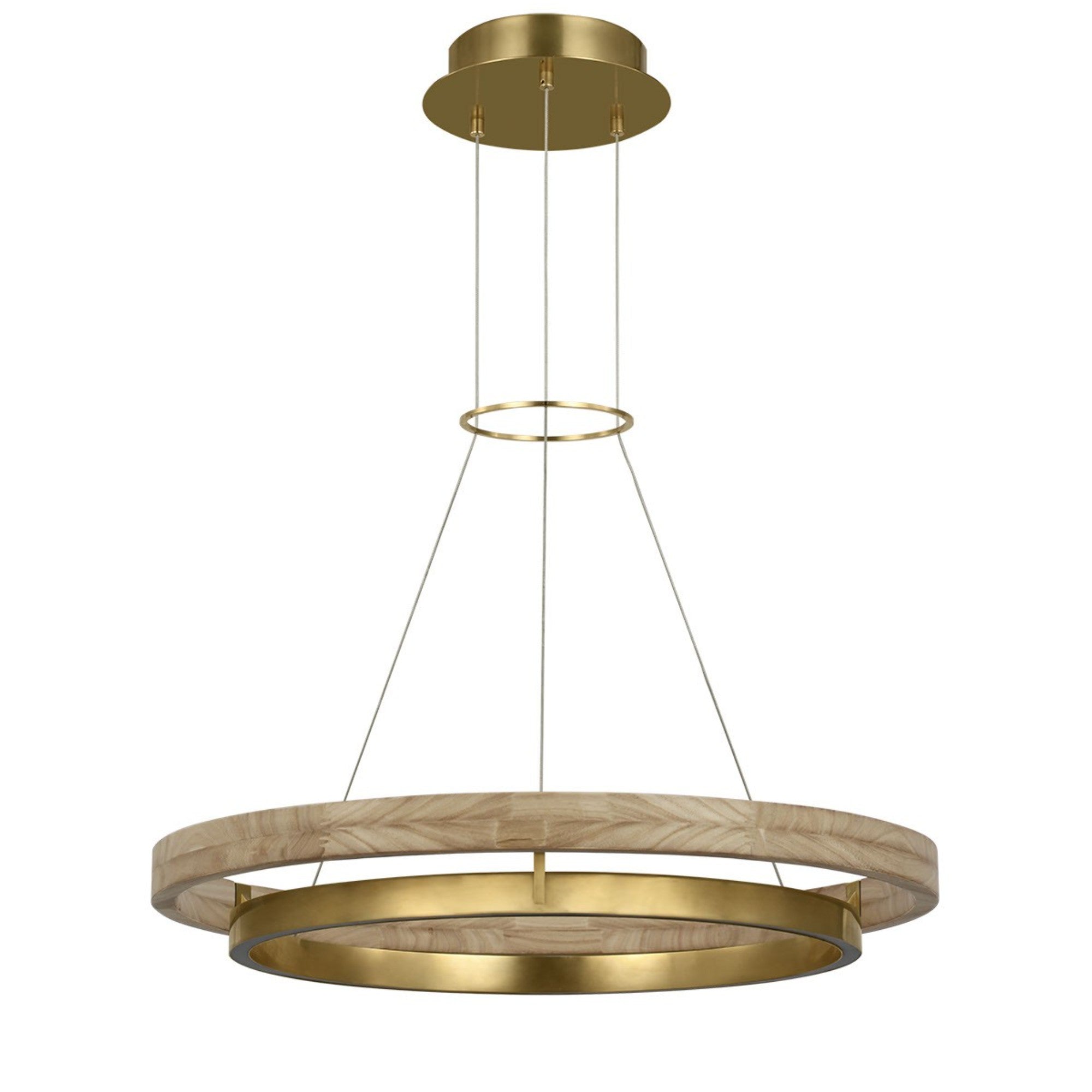 Grace 30" LED Chandelier, Antique Brass & Natural Oak Finish - Bees Lighting