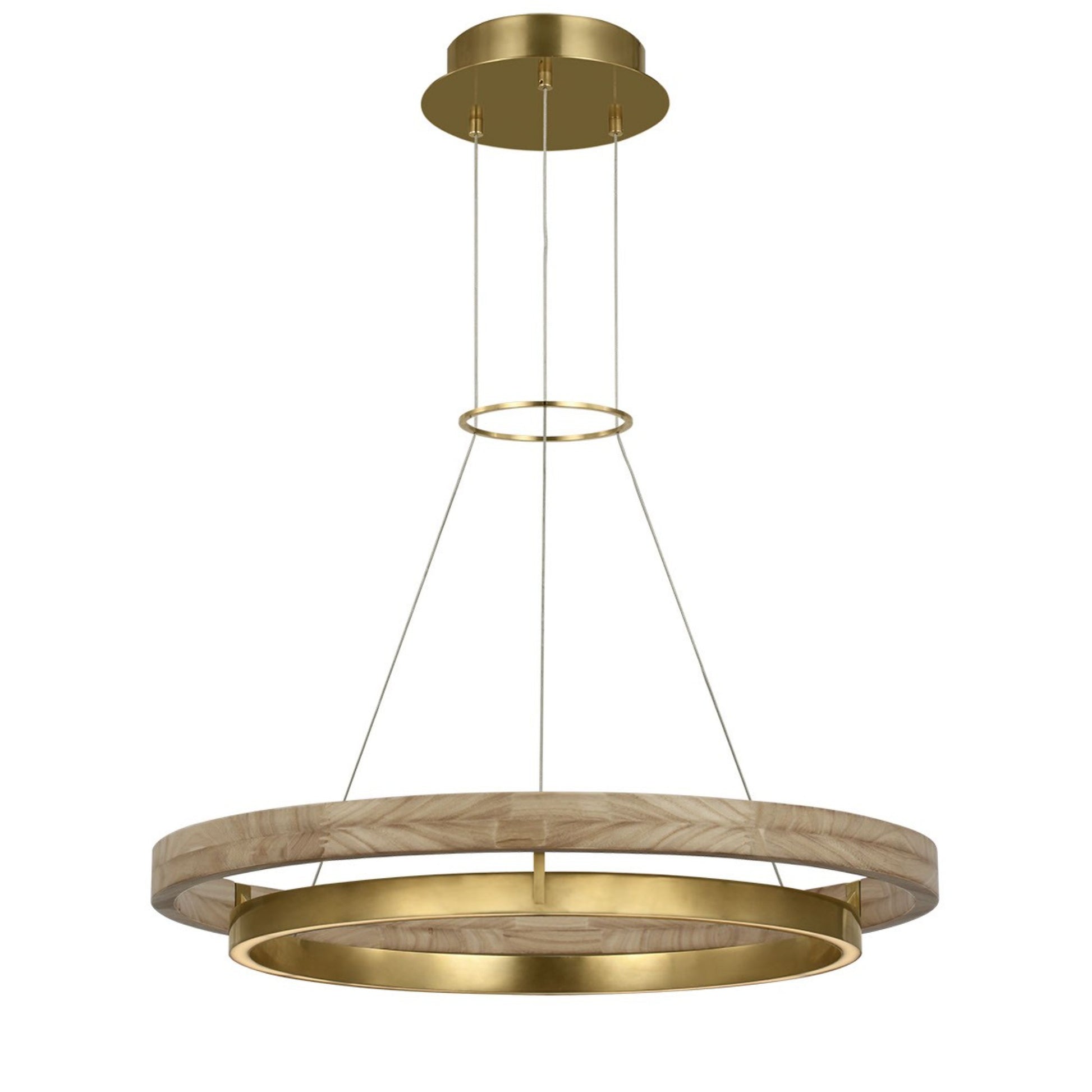 Grace 30" LED Chandelier, Antique Brass & Natural Oak Finish - Bees Lighting