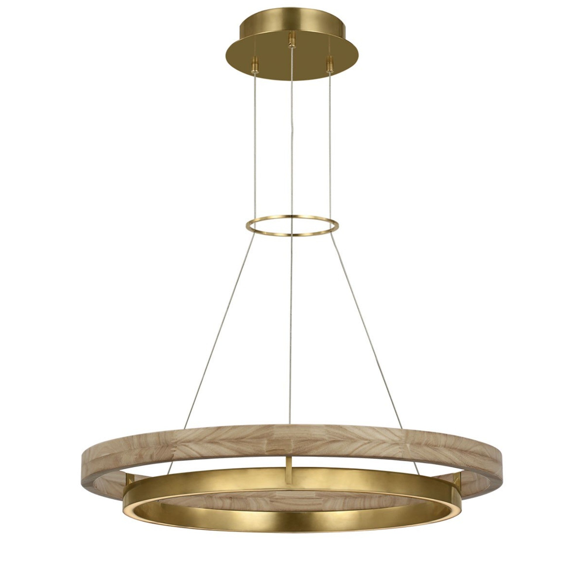 Grace 30" LED Chandelier, Antique Brass & Natural Oak Finish - Bees Lighting