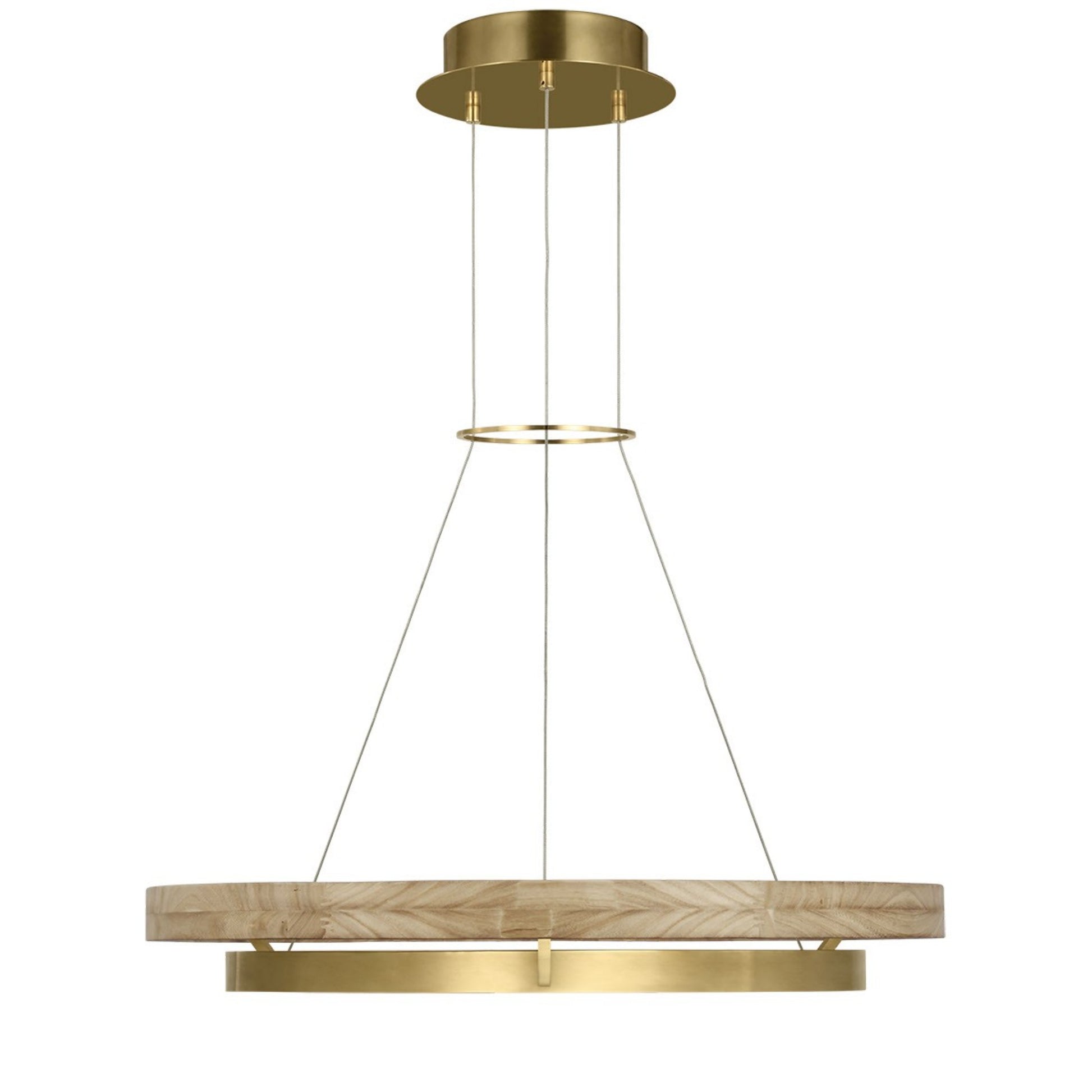 Grace 30" LED Chandelier, Antique Brass & Natural Oak Finish - Bees Lighting